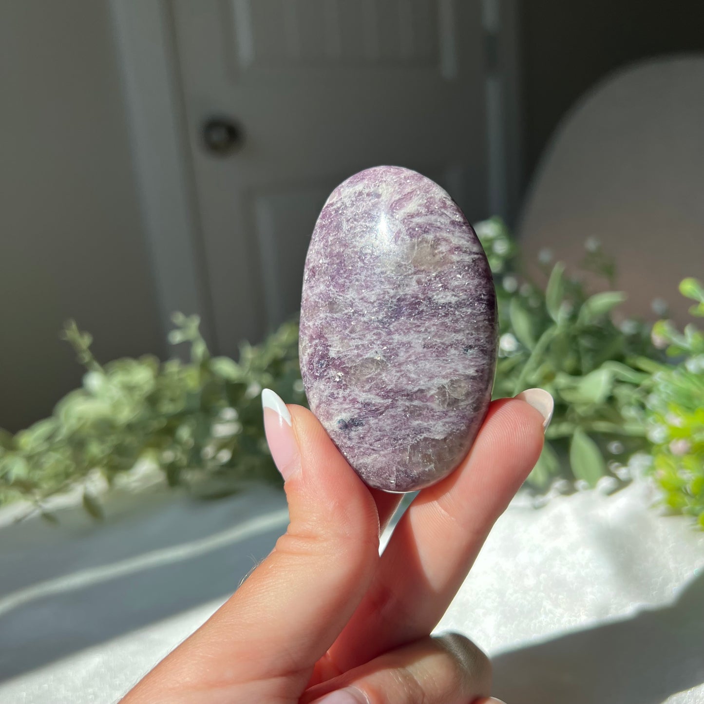 Lepidolite Palm Stone from Madagascar