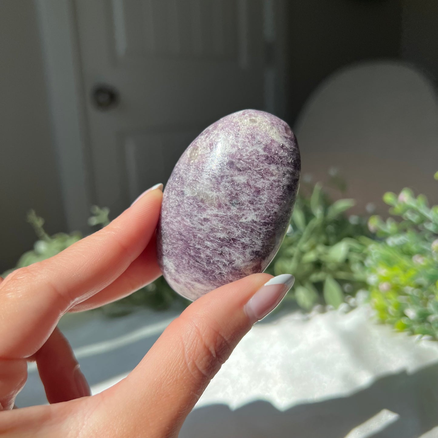 Lepidolite Palm Stone from Madagascar