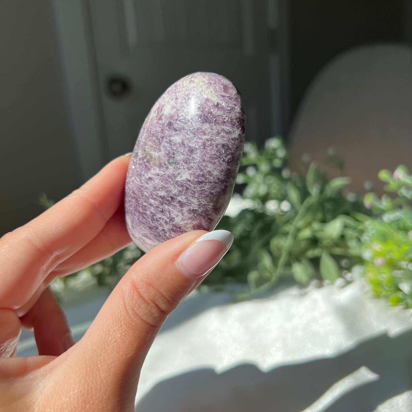 Lepidolite Palm Stone from Madagascar