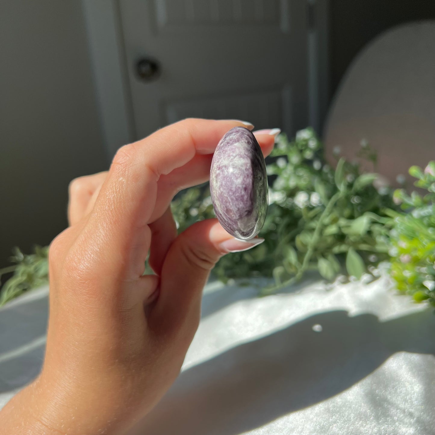 Lepidolite Palm Stone from Madagascar