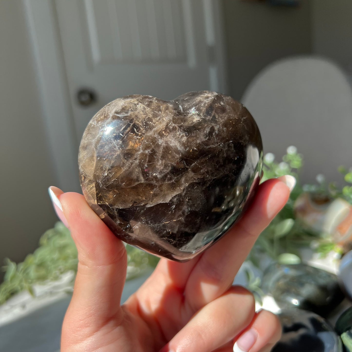 Black Moonstone Heart Carving from Madagascar