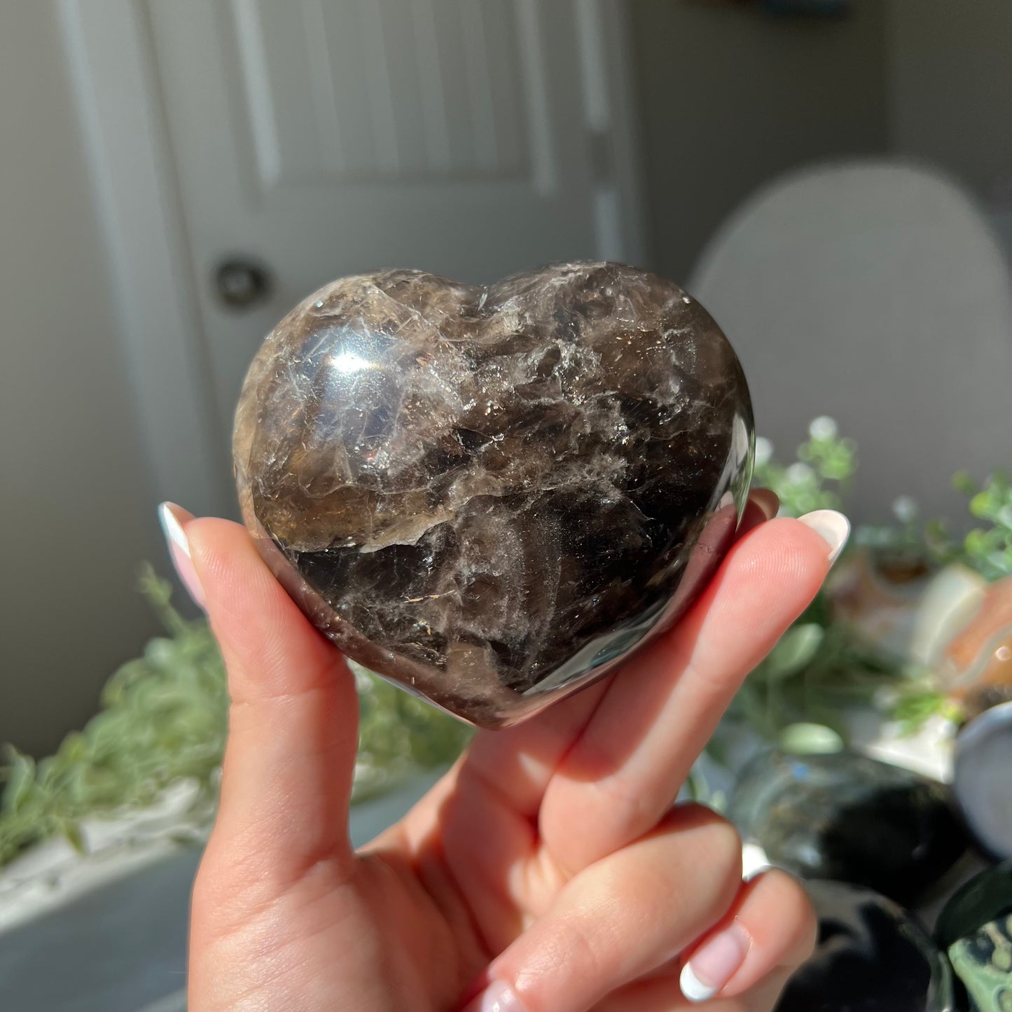 Black Moonstone Heart Carving from Madagascar