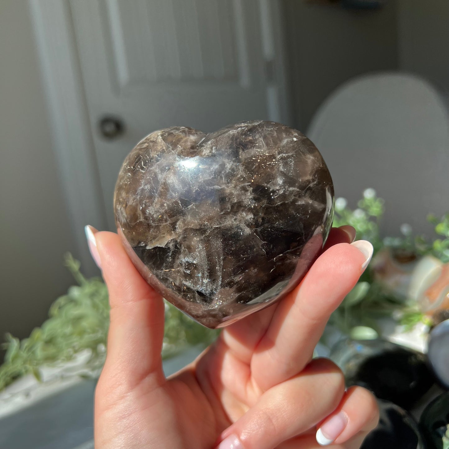 Black Moonstone Heart Carving from Madagascar