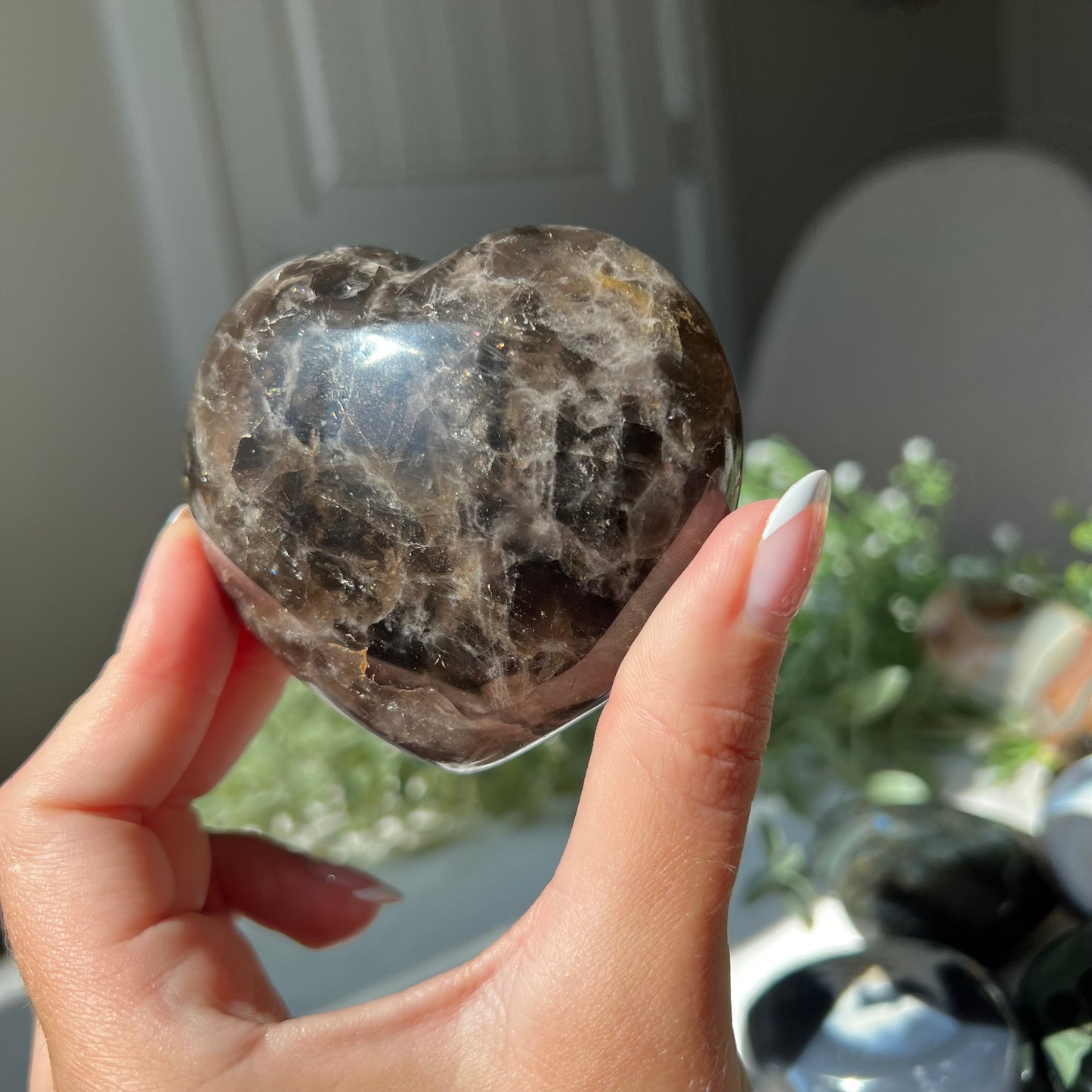 Black Moonstone Heart Carving from Madagascar