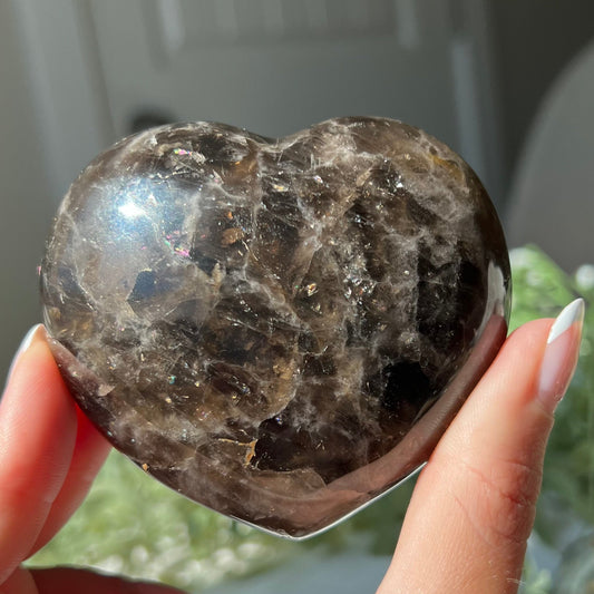 Black Moonstone Heart Carving from Madagascar