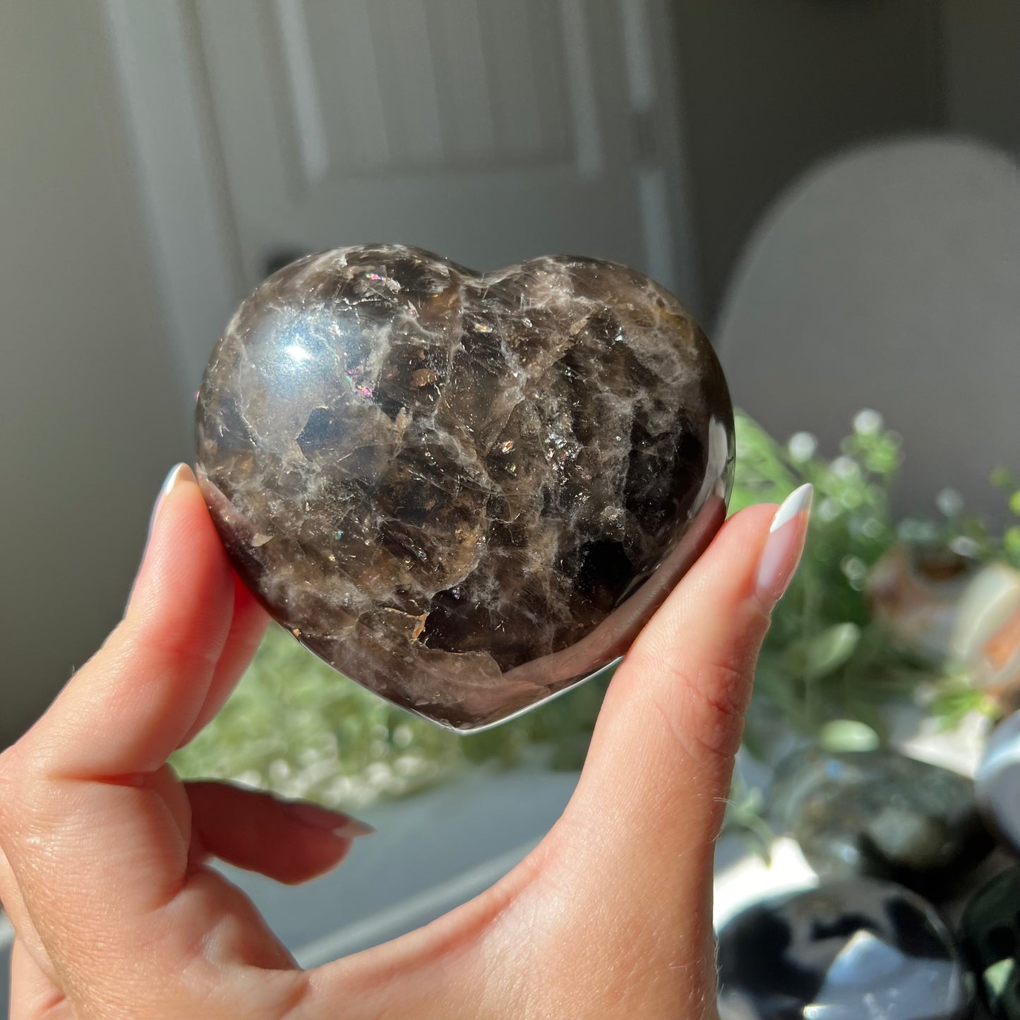 Black Moonstone Heart Carving from Madagascar