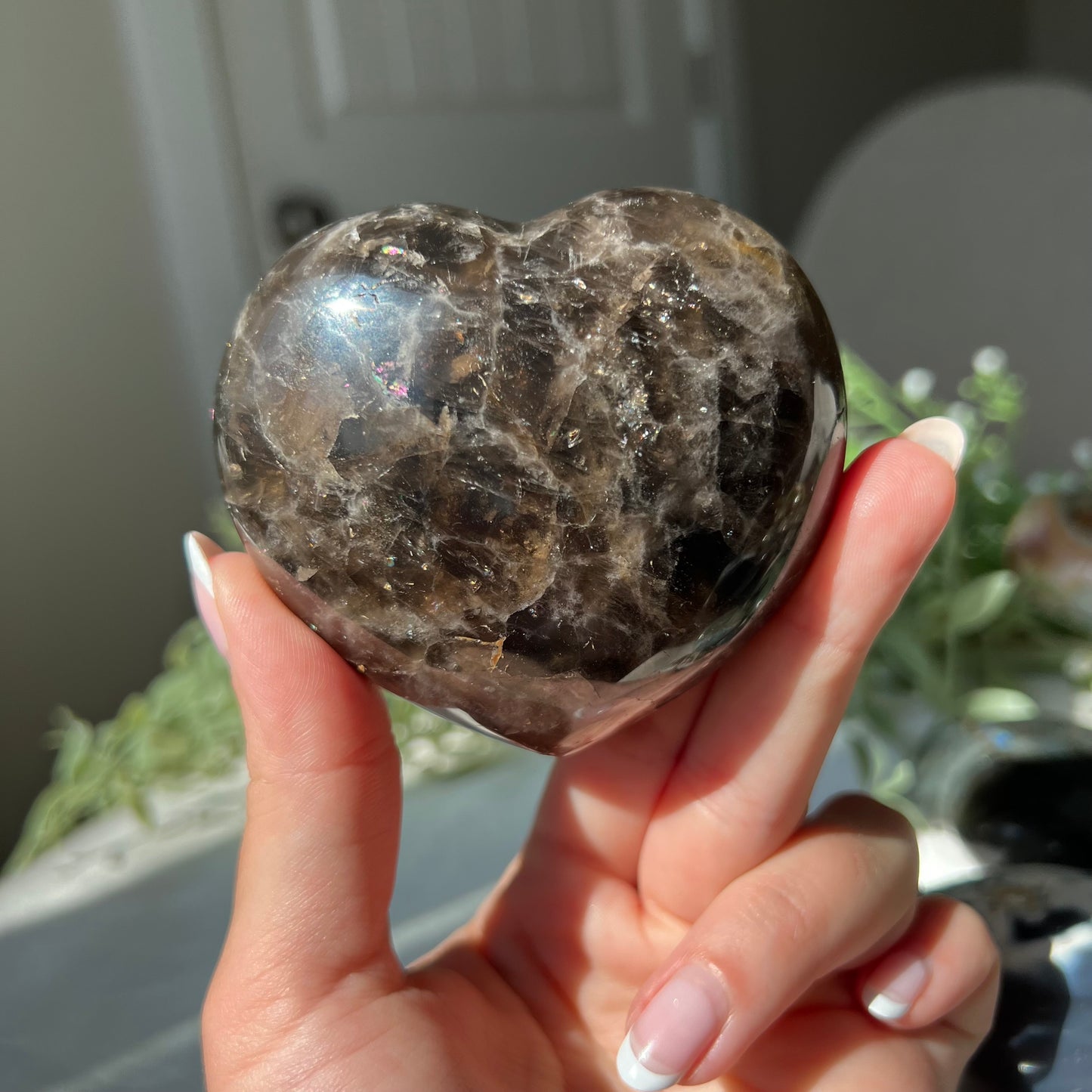 Black Moonstone Heart Carving from Madagascar