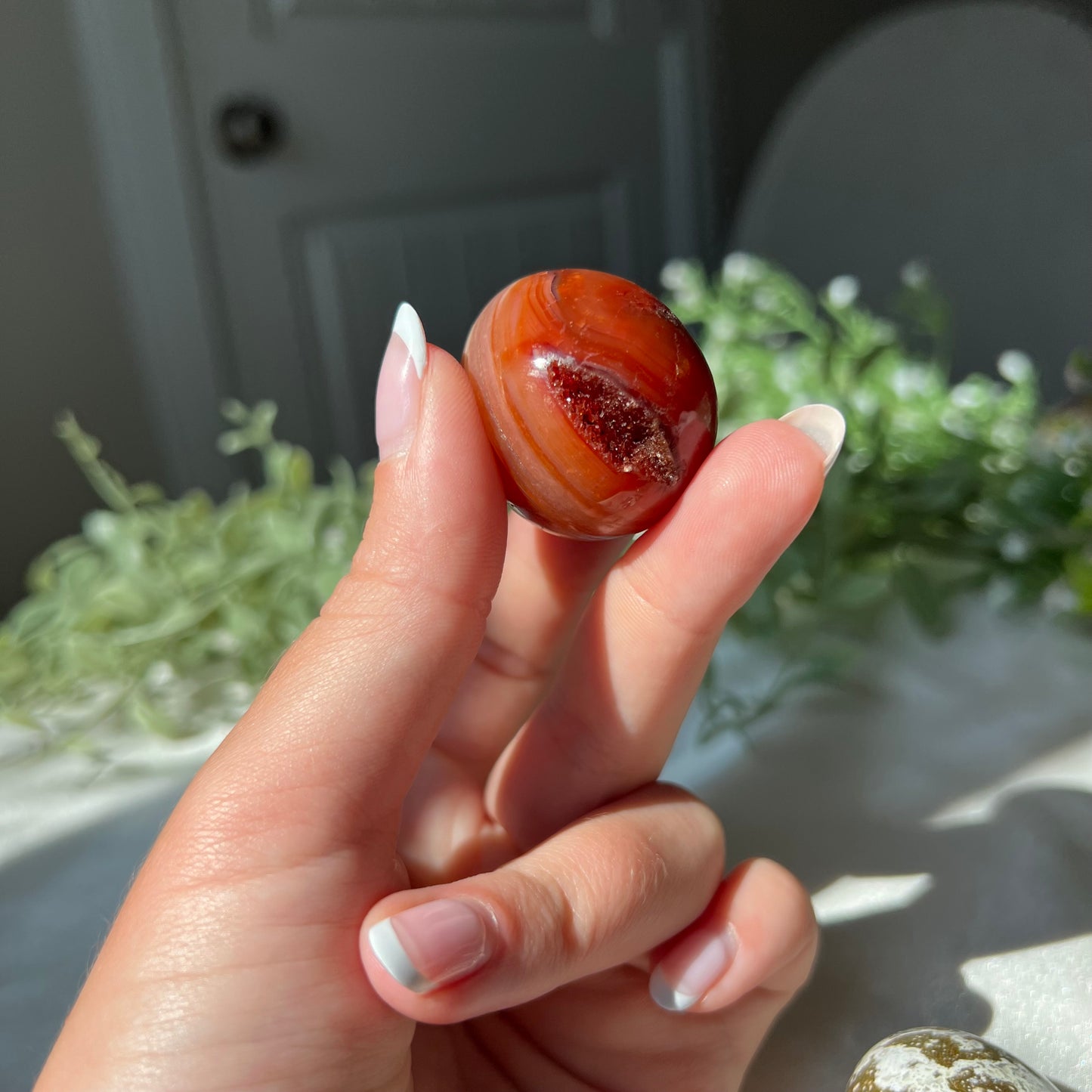 Carnelian Egg Carving with Druzzy