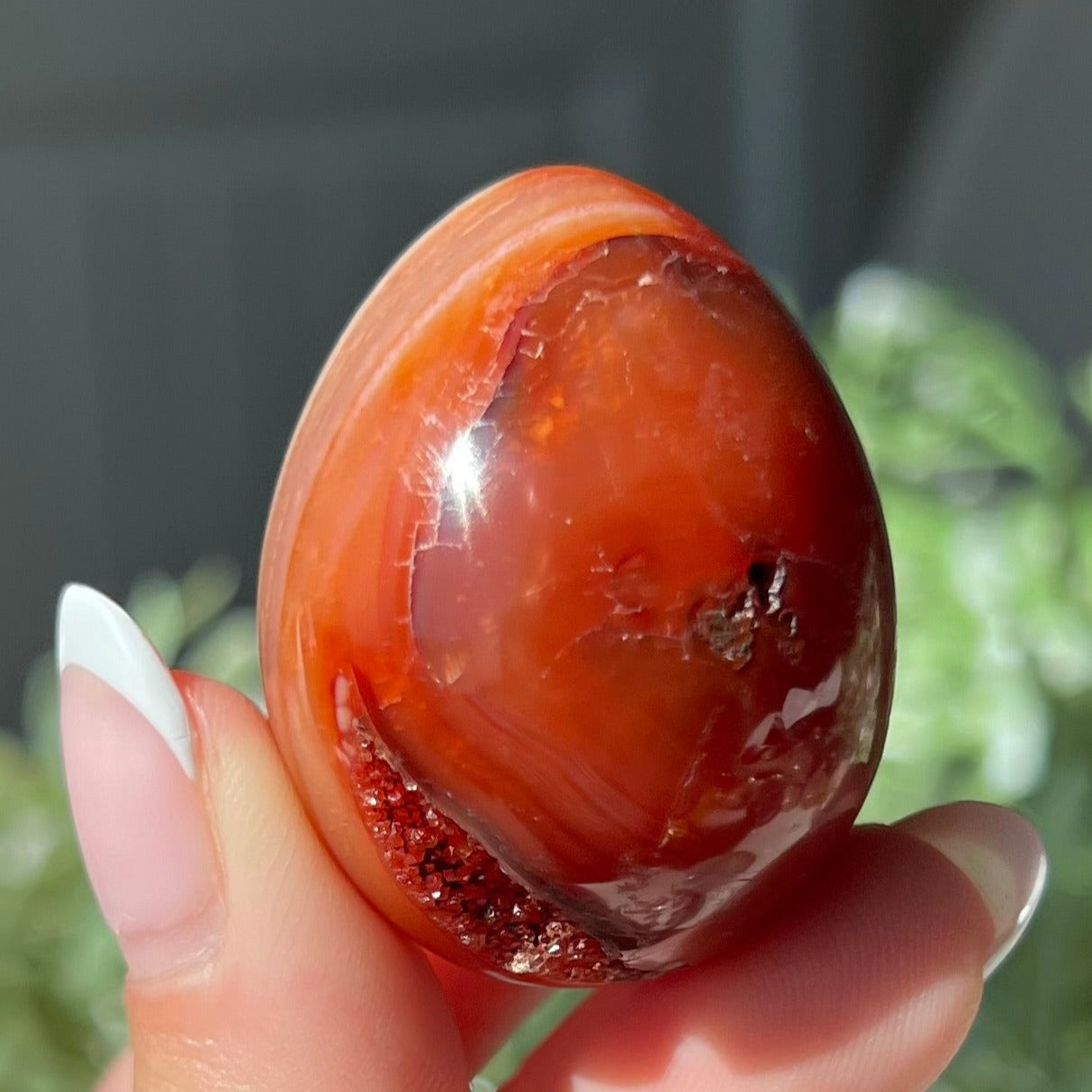 Carnelian Egg Carving with Druzzy