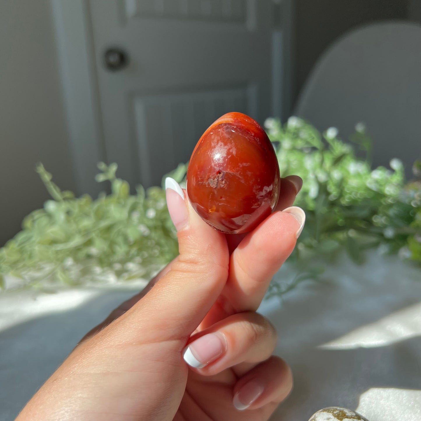 Carnelian Egg Carving with Druzzy