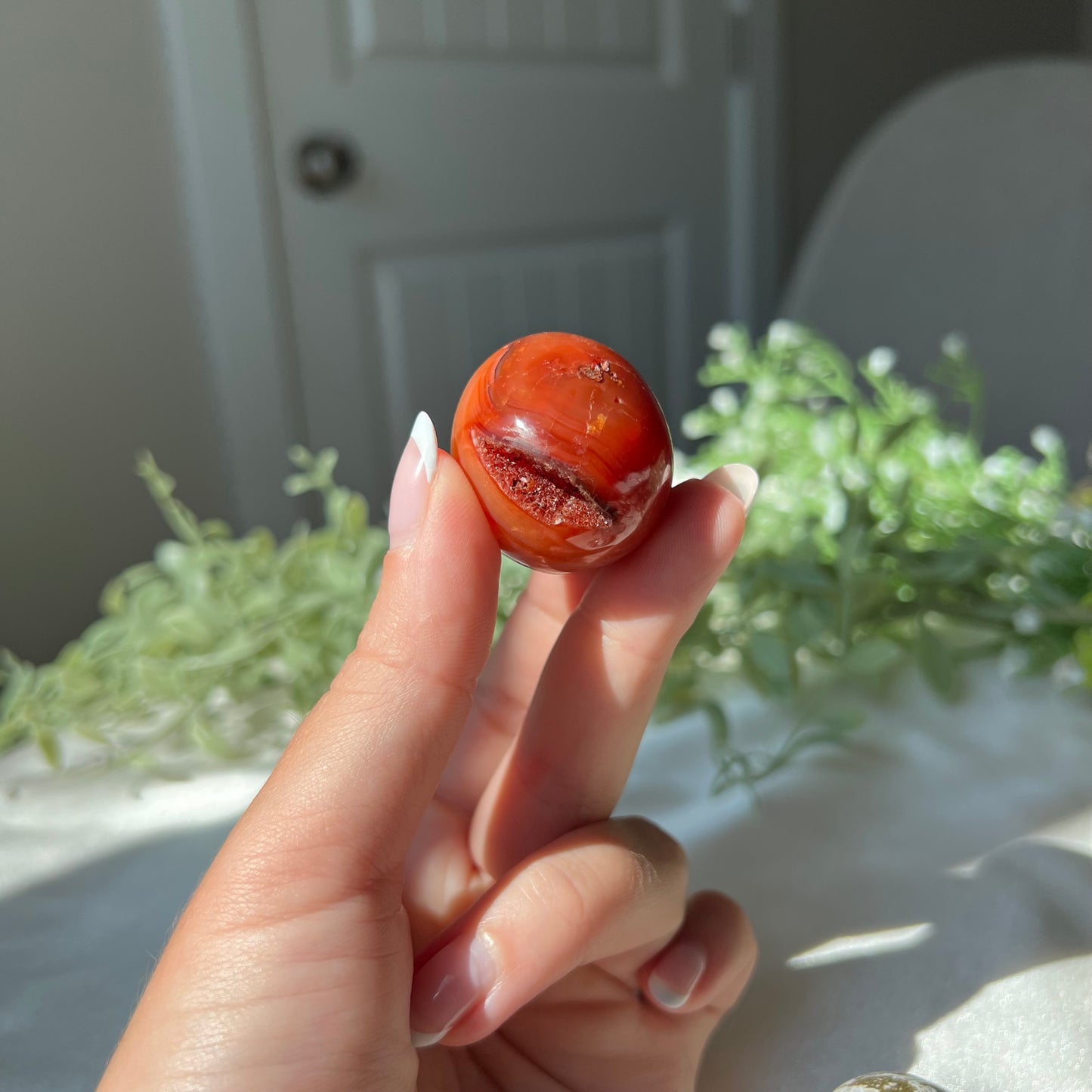 Carnelian Egg Carving with Druzzy