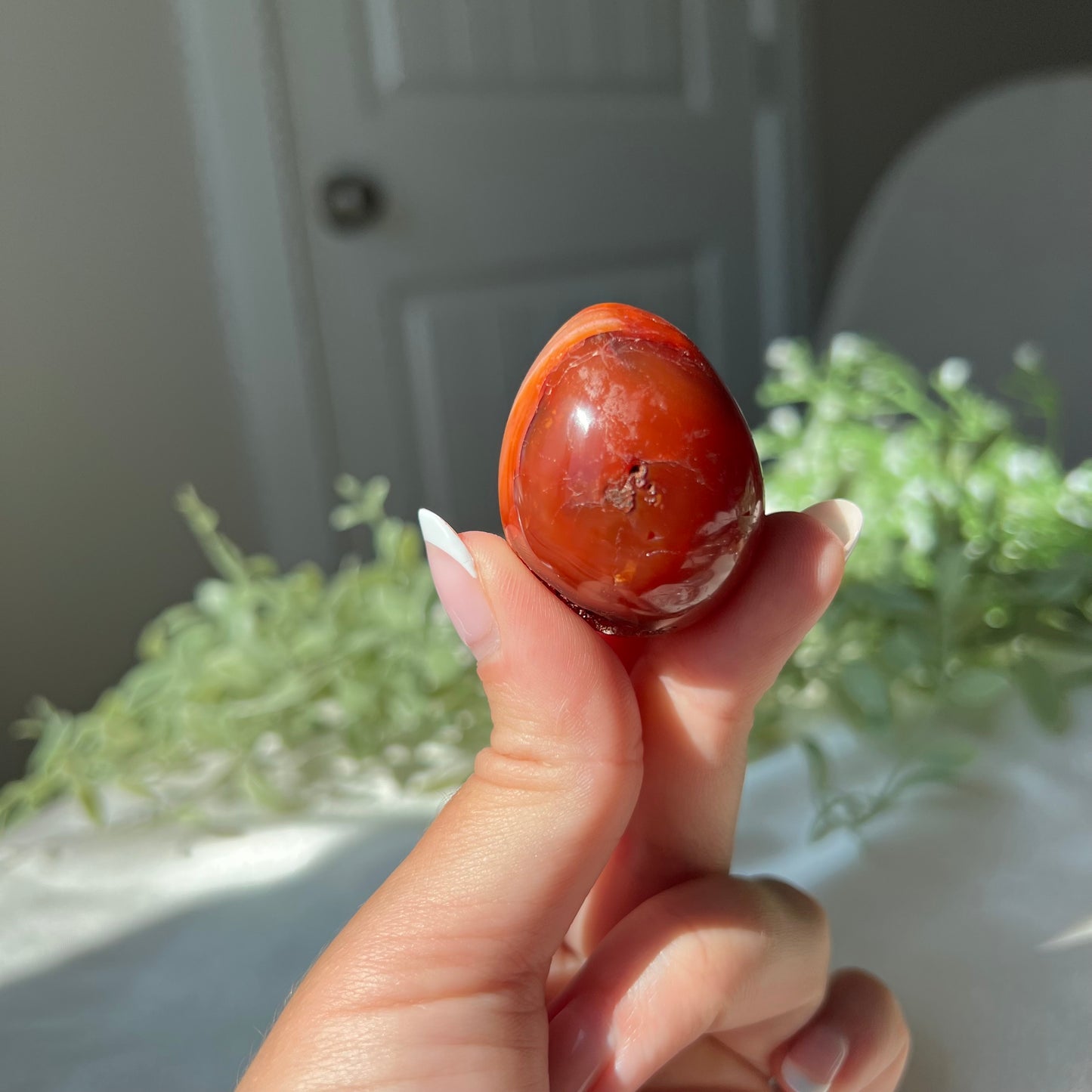 Carnelian Egg Carving with Druzzy