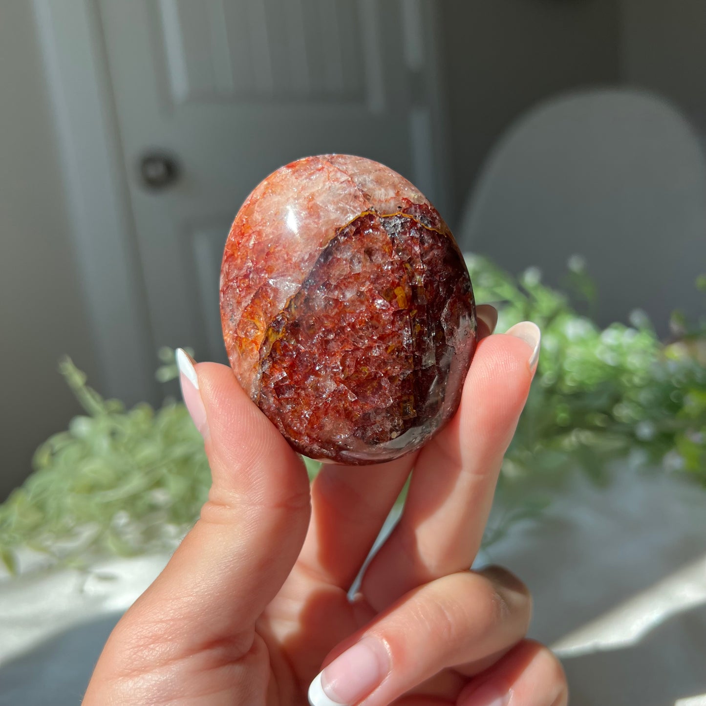 Red Fire Quartz Palm Stone from Madagascar