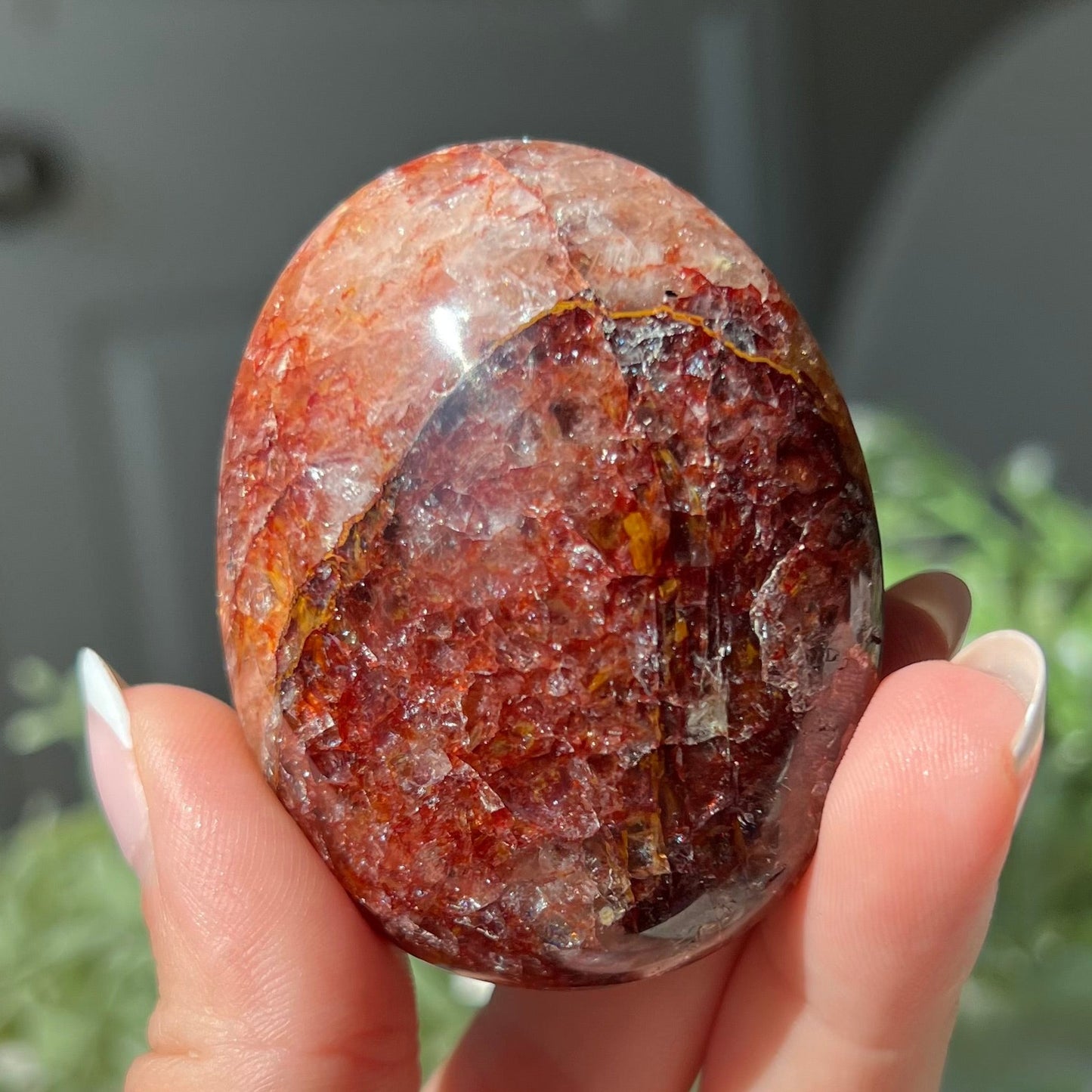 Red Fire Quartz Palm Stone from Madagascar