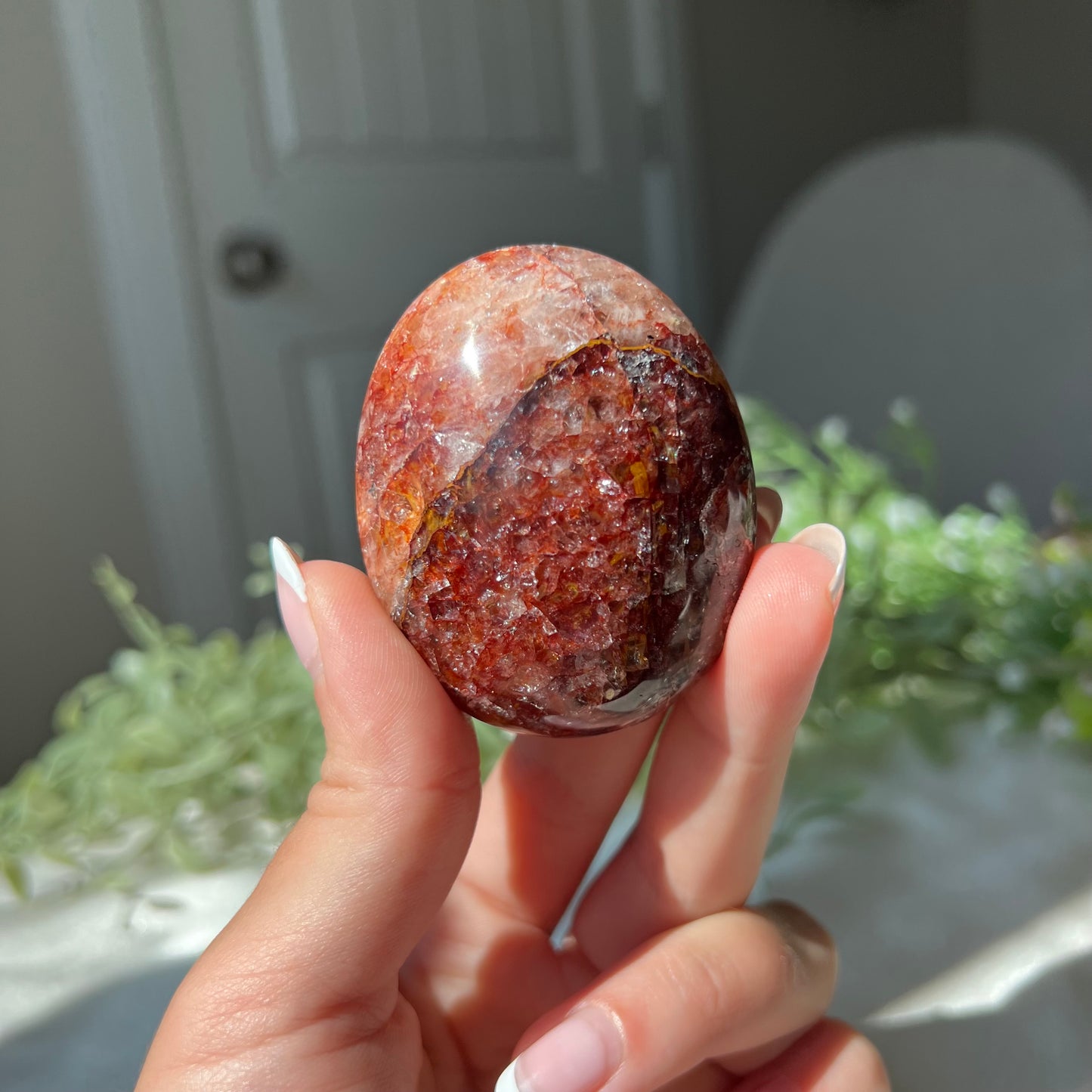 Red Fire Quartz Palm Stone from Madagascar