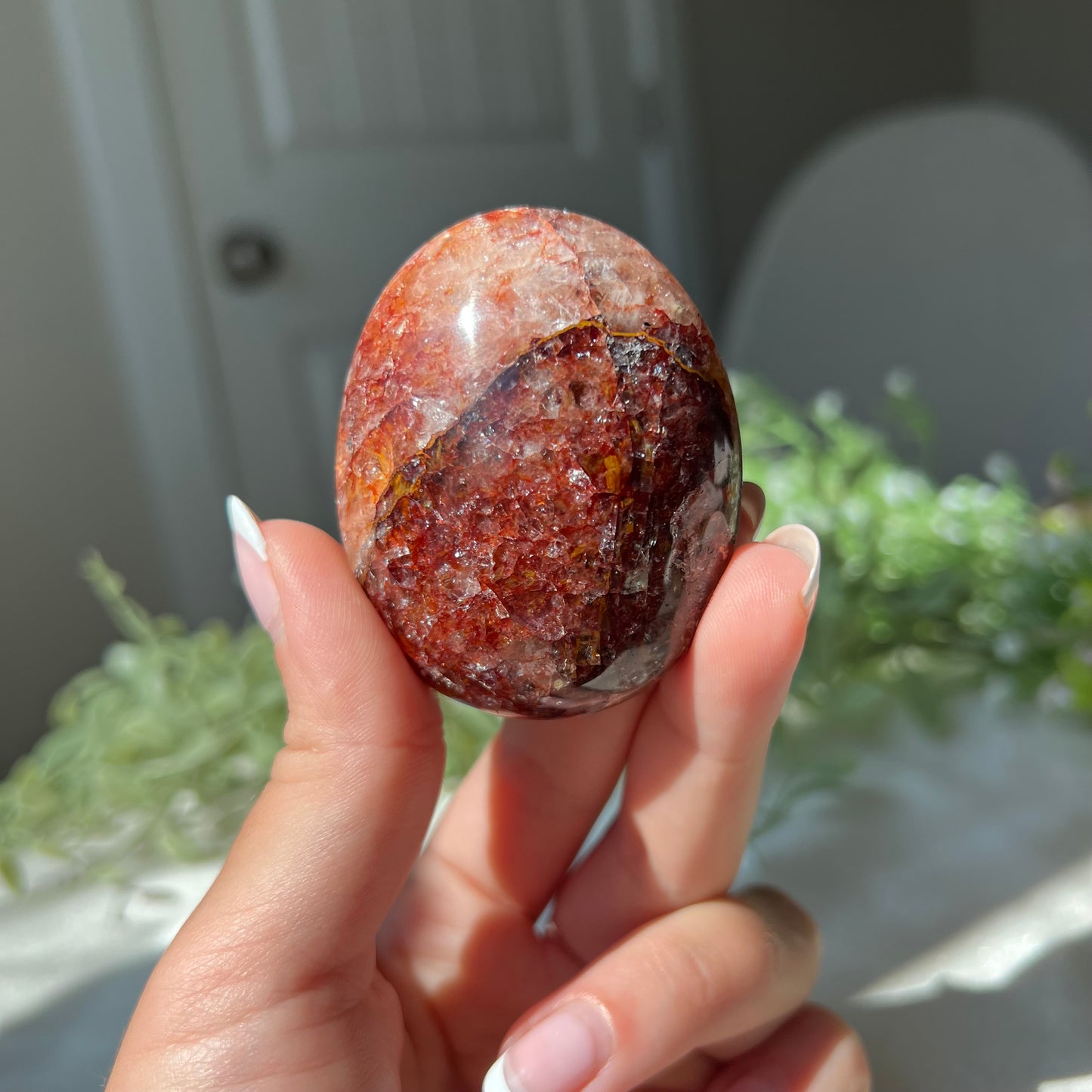 Red Fire Quartz Palm Stone from Madagascar