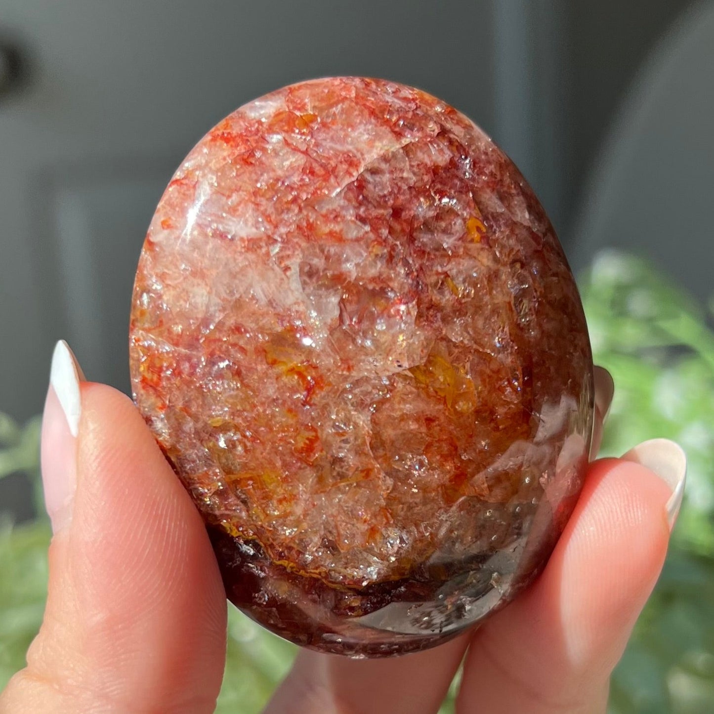 Red Fire Quartz Palm Stone from Madagascar