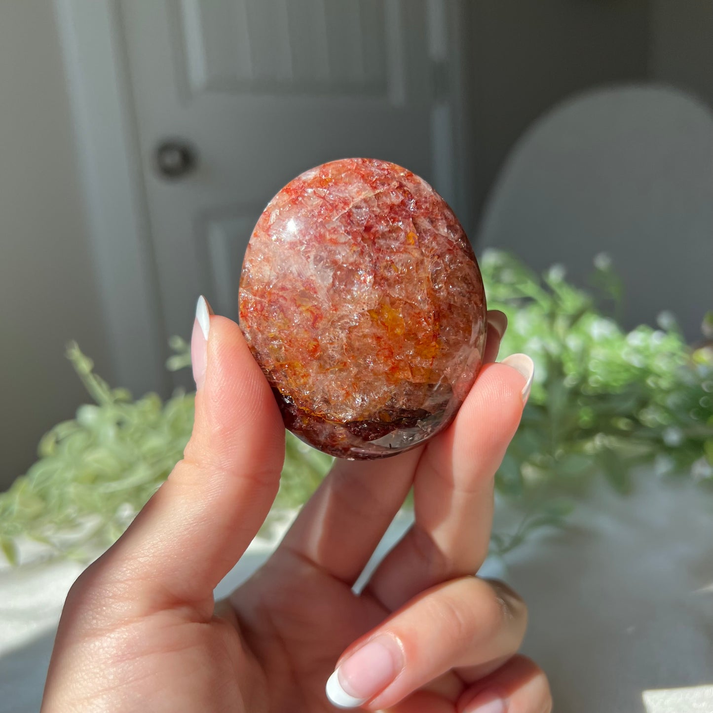 Red Fire Quartz Palm Stone from Madagascar