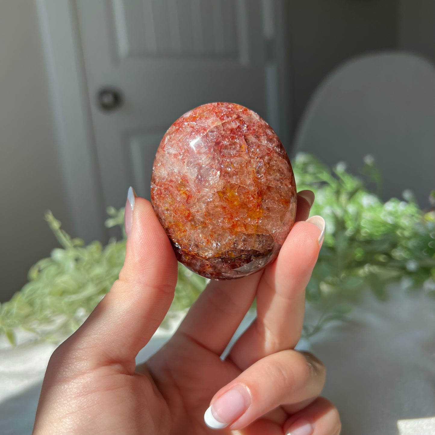 Red Fire Quartz Palm Stone from Madagascar