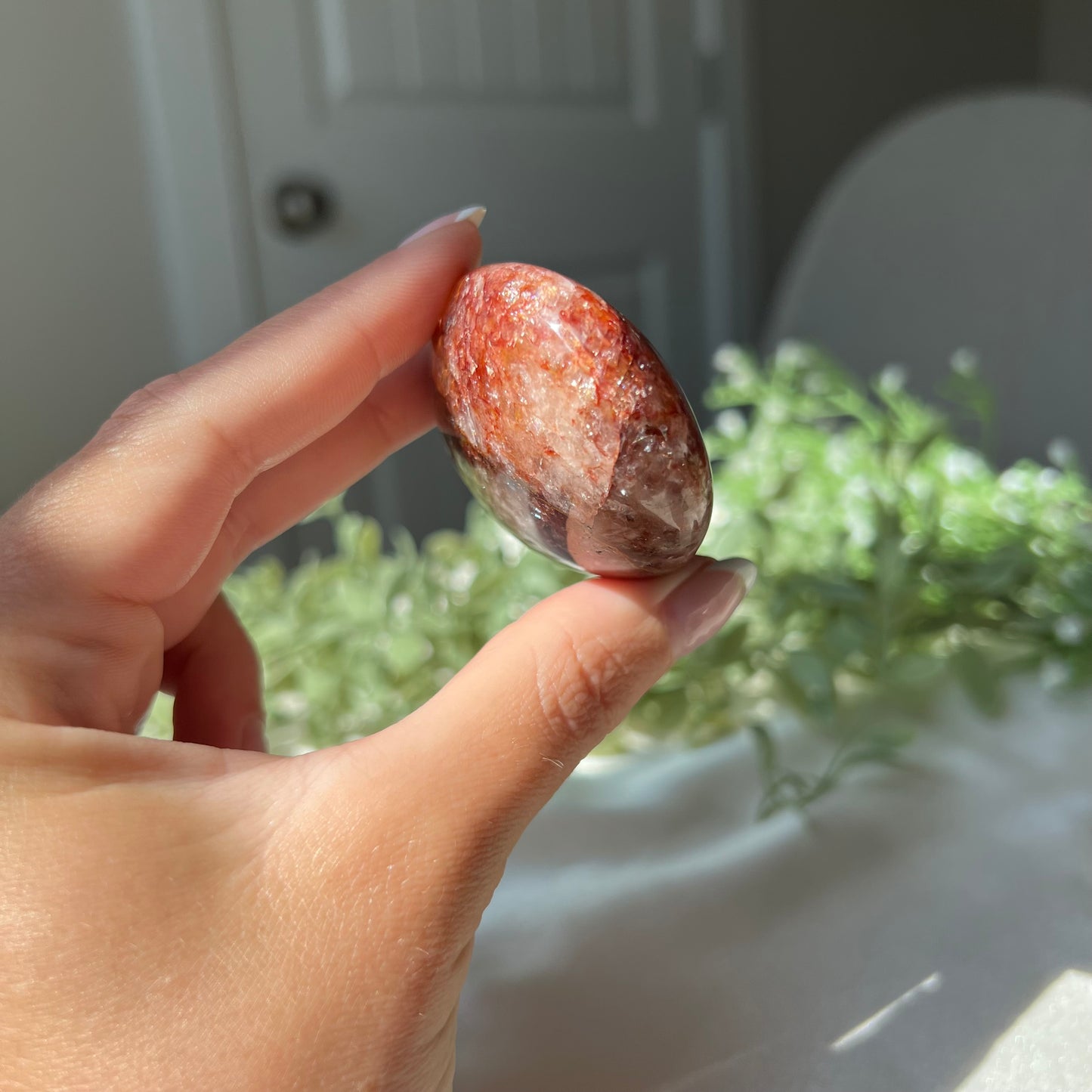 Red Fire Quartz Palm Stone from Madagascar