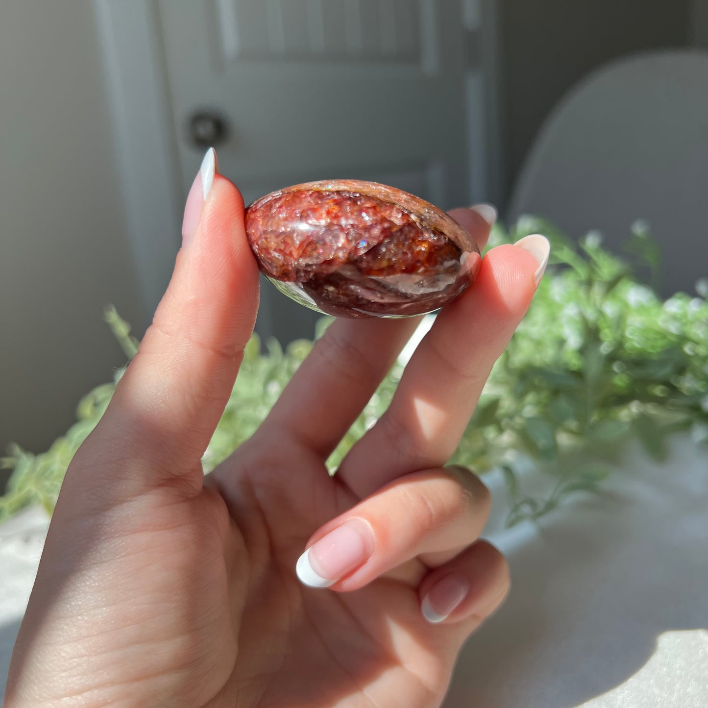 Red Fire Quartz Palm Stone from Madagascar