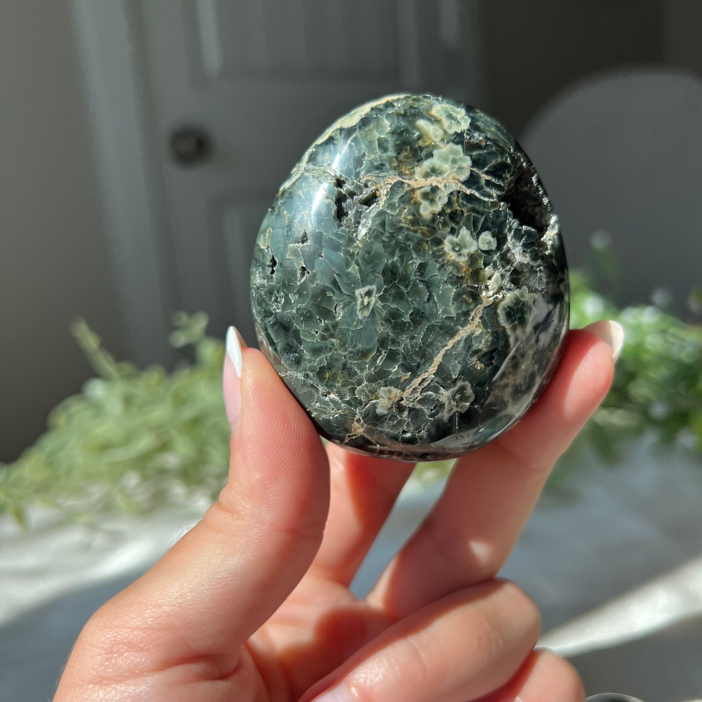 Ocean Jasper Palm Stone with Druzzy from Madagascar