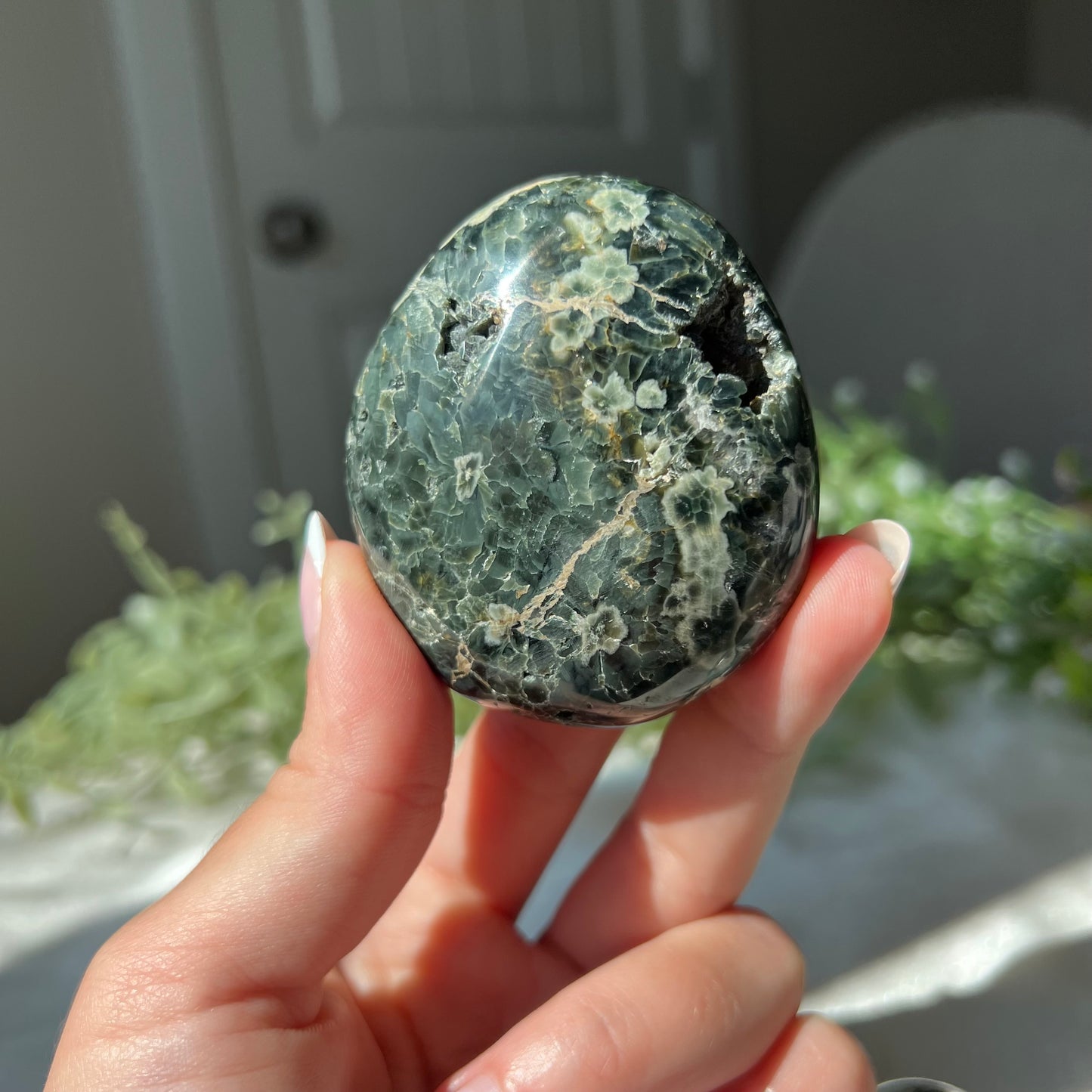 Ocean Jasper Palm Stone with Druzzy from Madagascar