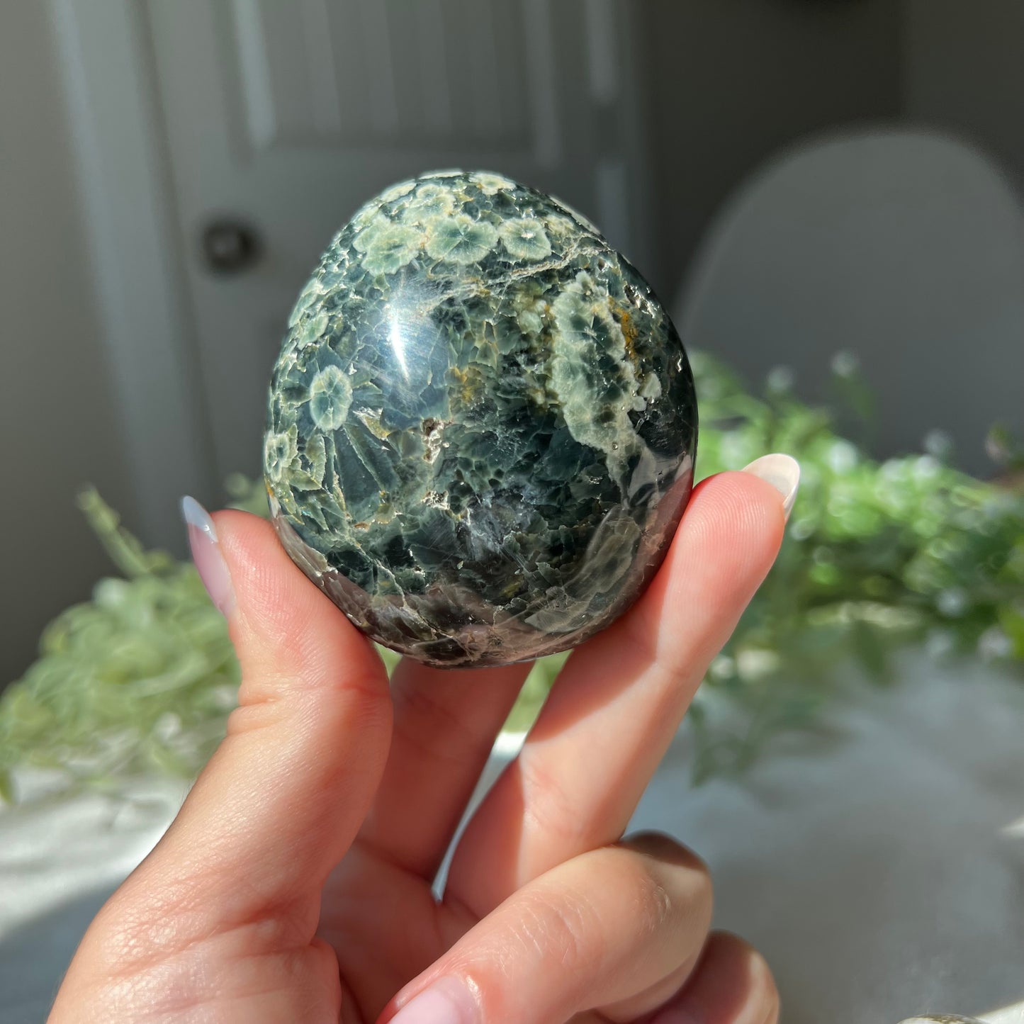 Ocean Jasper Palm Stone with Druzzy from Madagascar