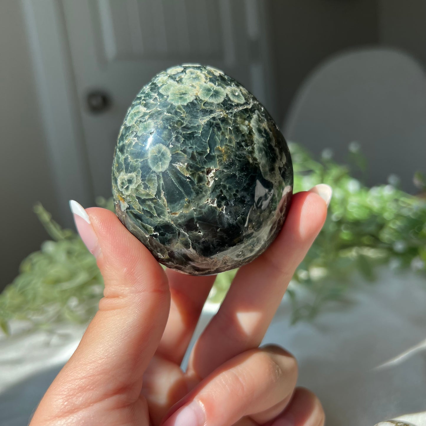 Ocean Jasper Palm Stone with Druzzy from Madagascar