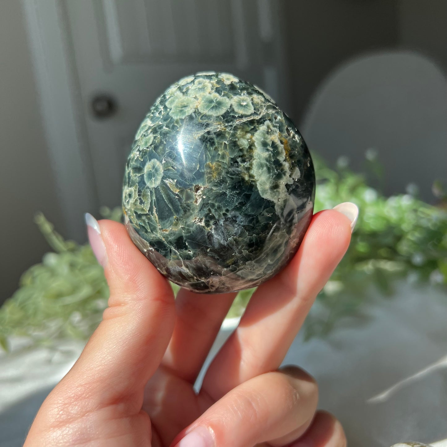 Ocean Jasper Palm Stone with Druzzy from Madagascar