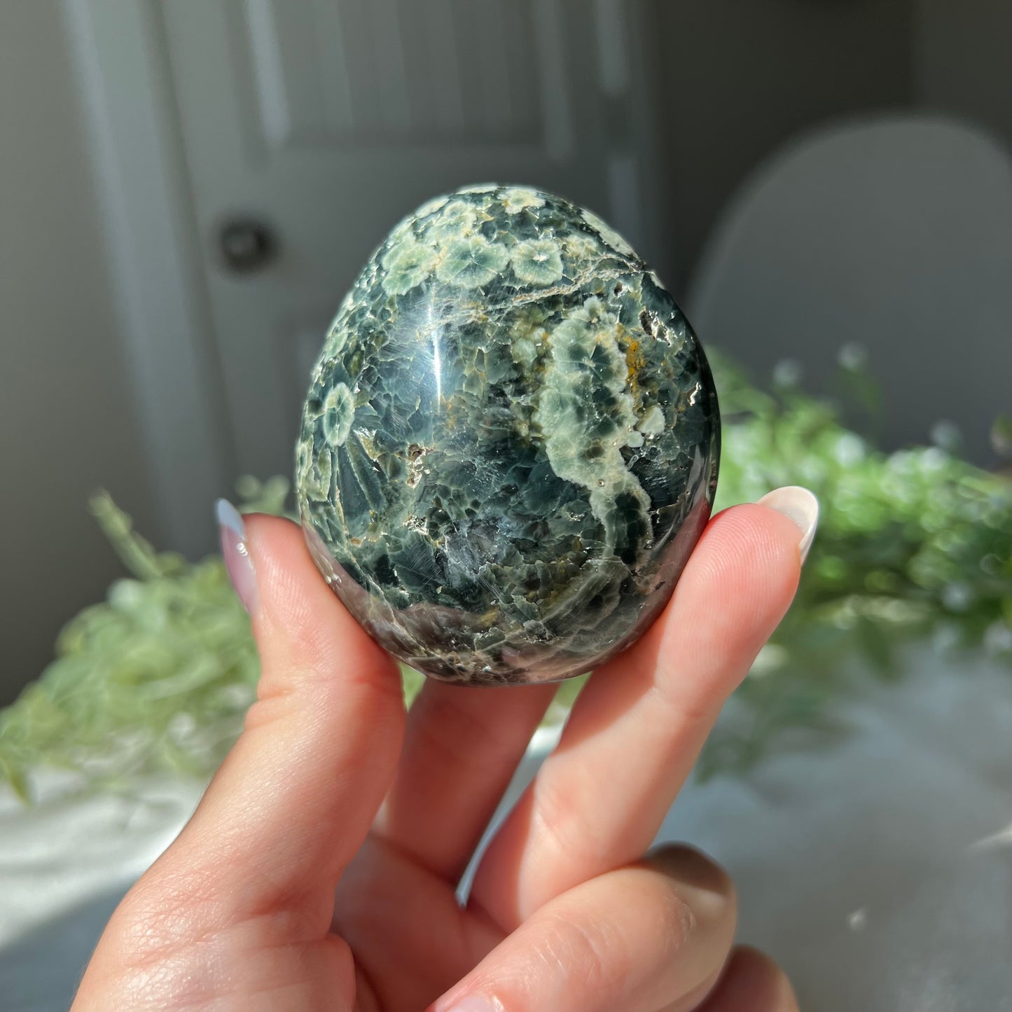 Ocean Jasper Palm Stone with Druzzy from Madagascar