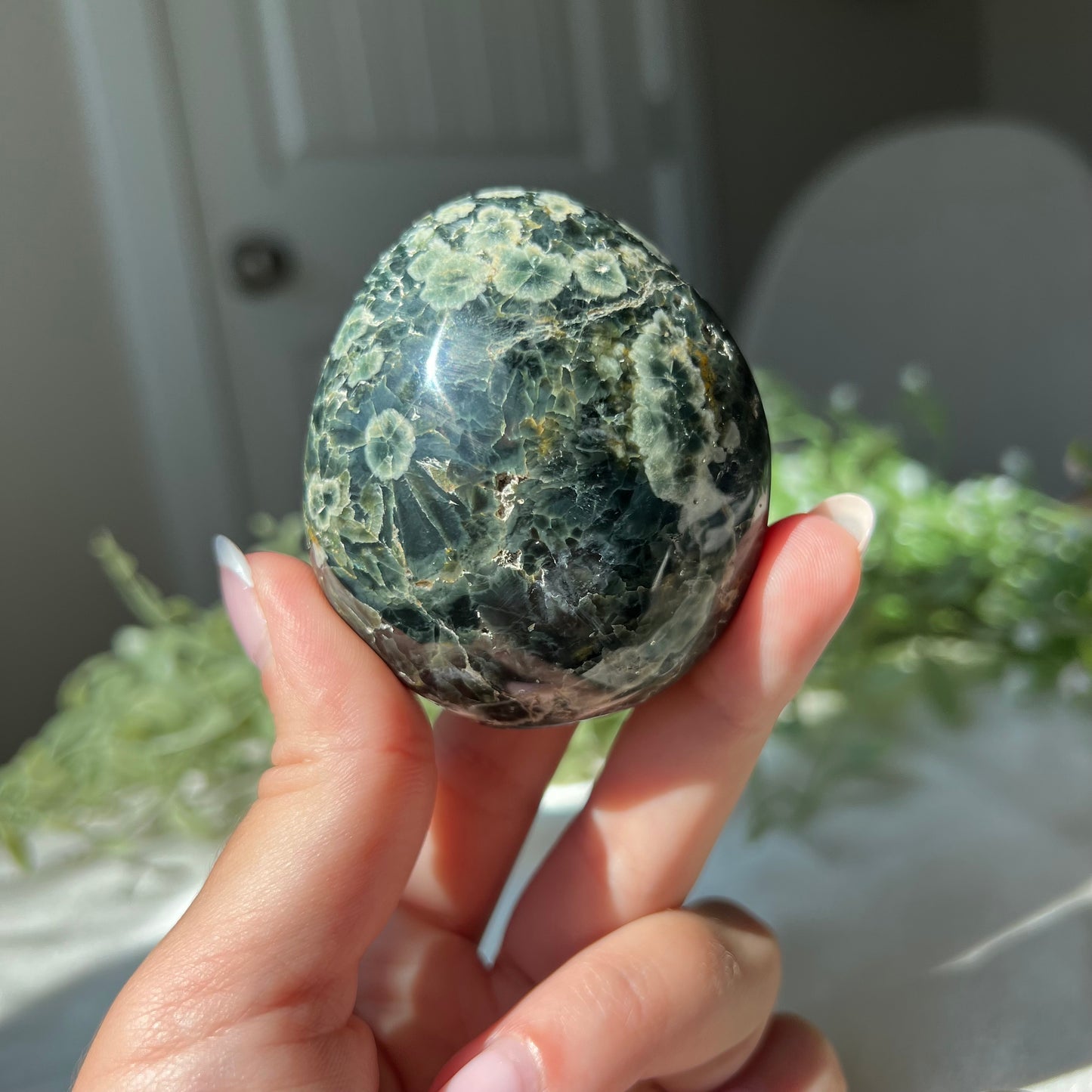 Ocean Jasper Palm Stone with Druzzy from Madagascar