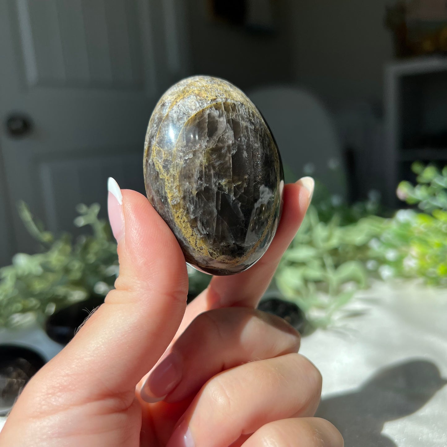 Black Moonstone Palm Stone from Madagascar