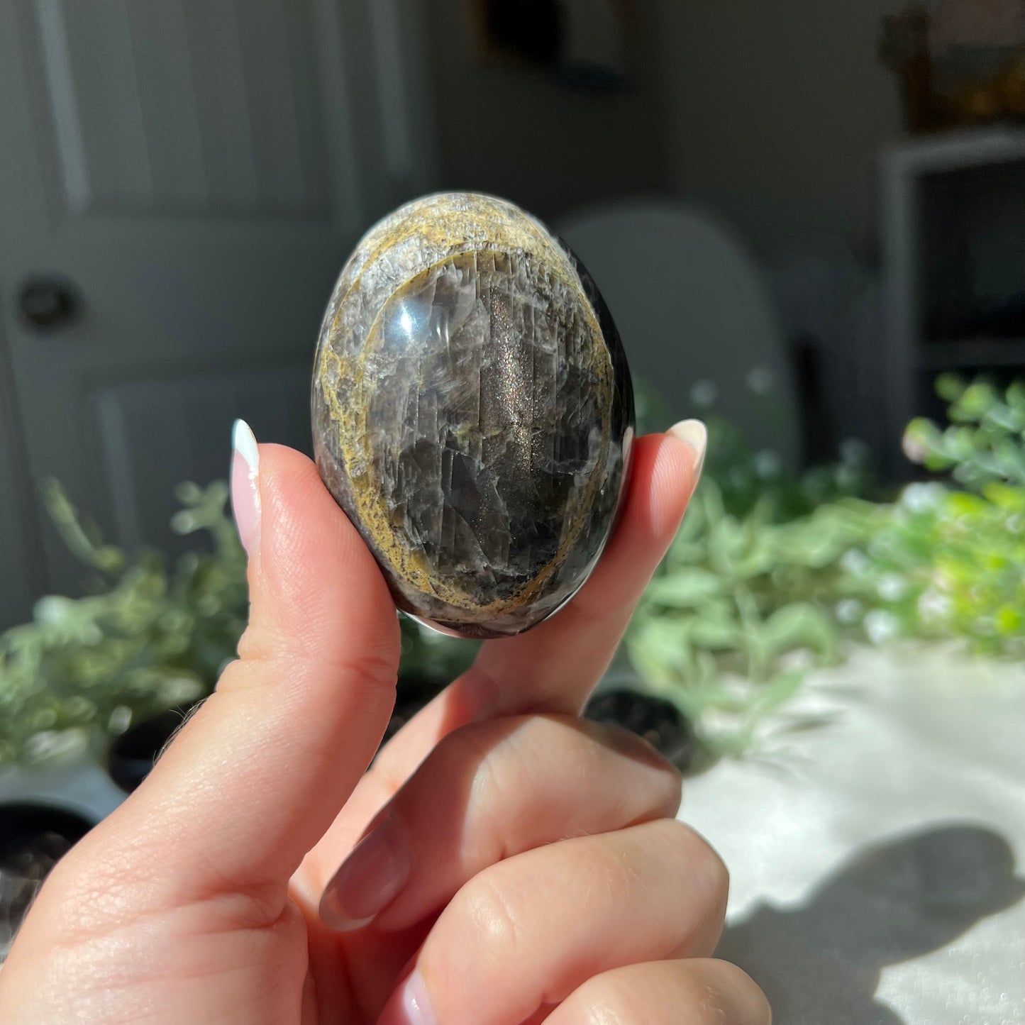 Black Moonstone Palm Stone from Madagascar