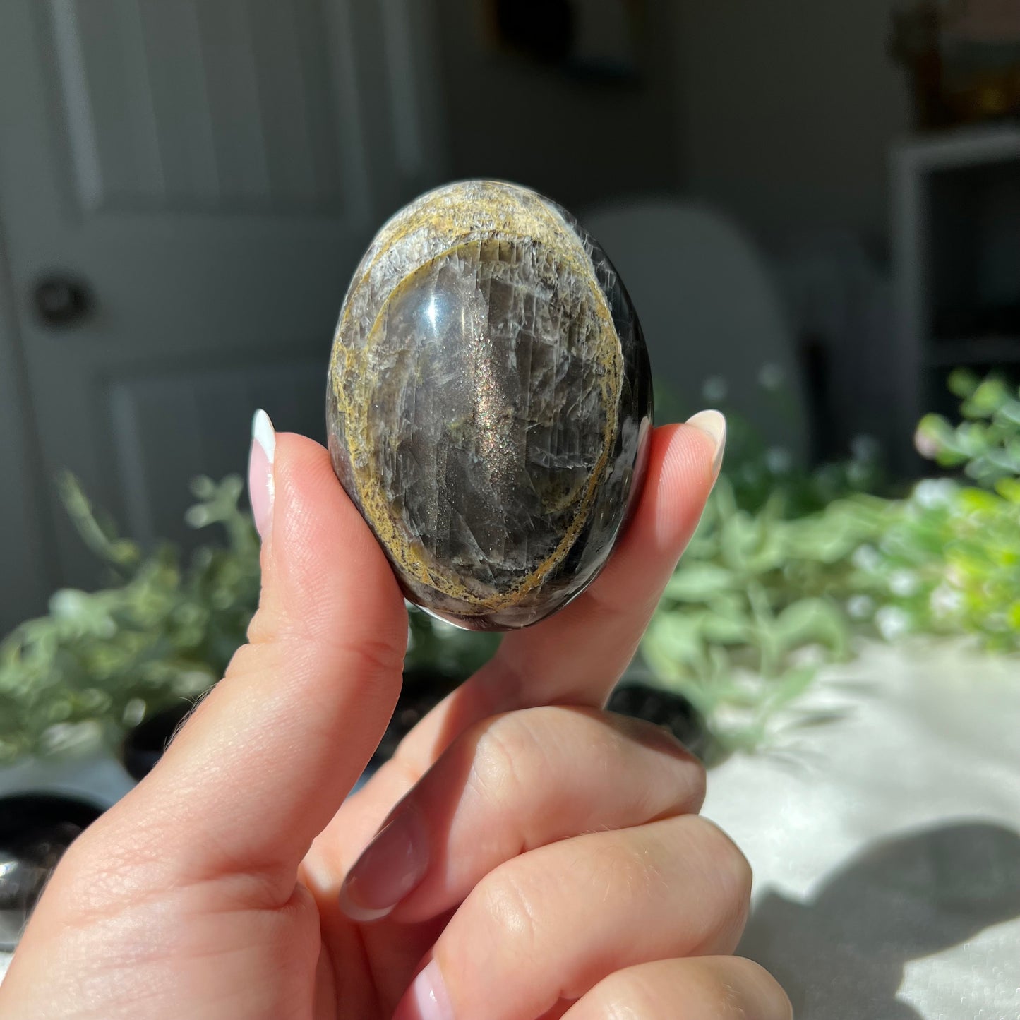 Black Moonstone Palm Stone from Madagascar