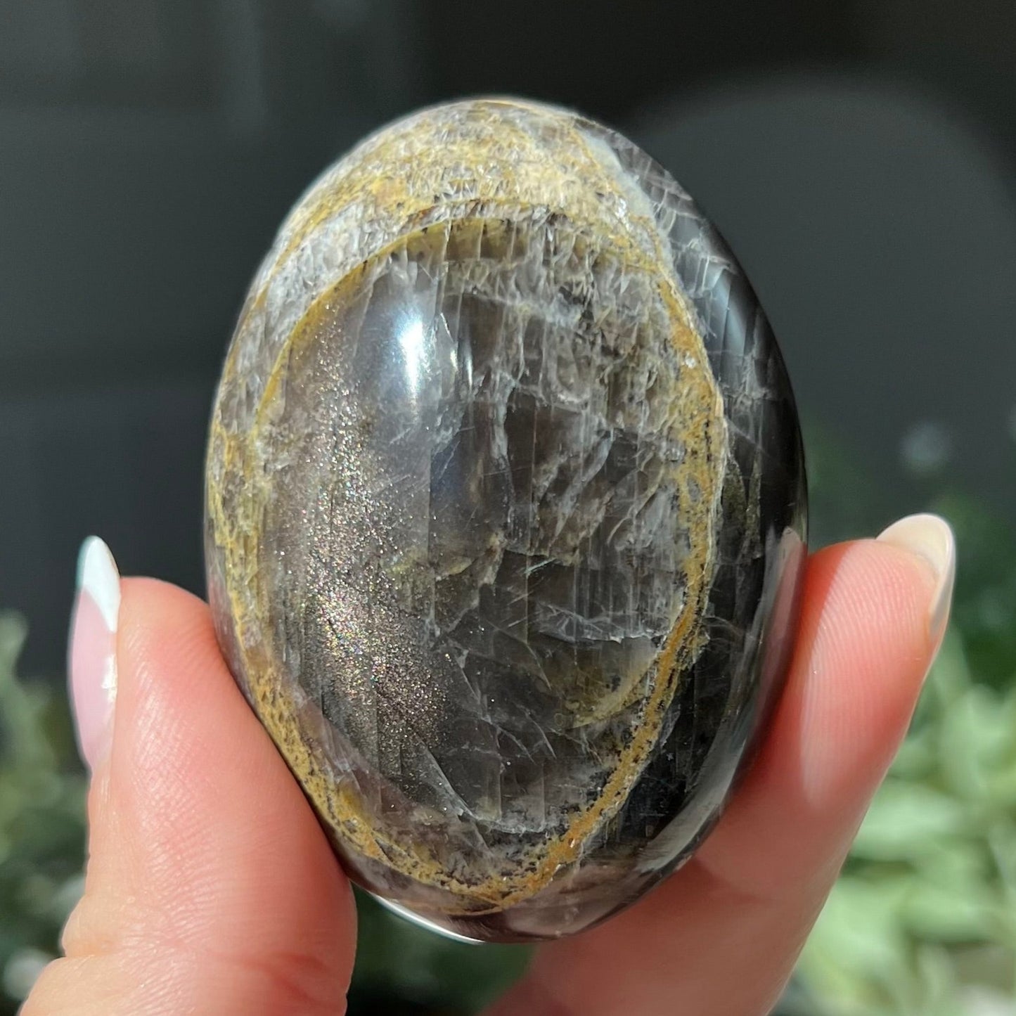 Black Moonstone Palm Stone from Madagascar