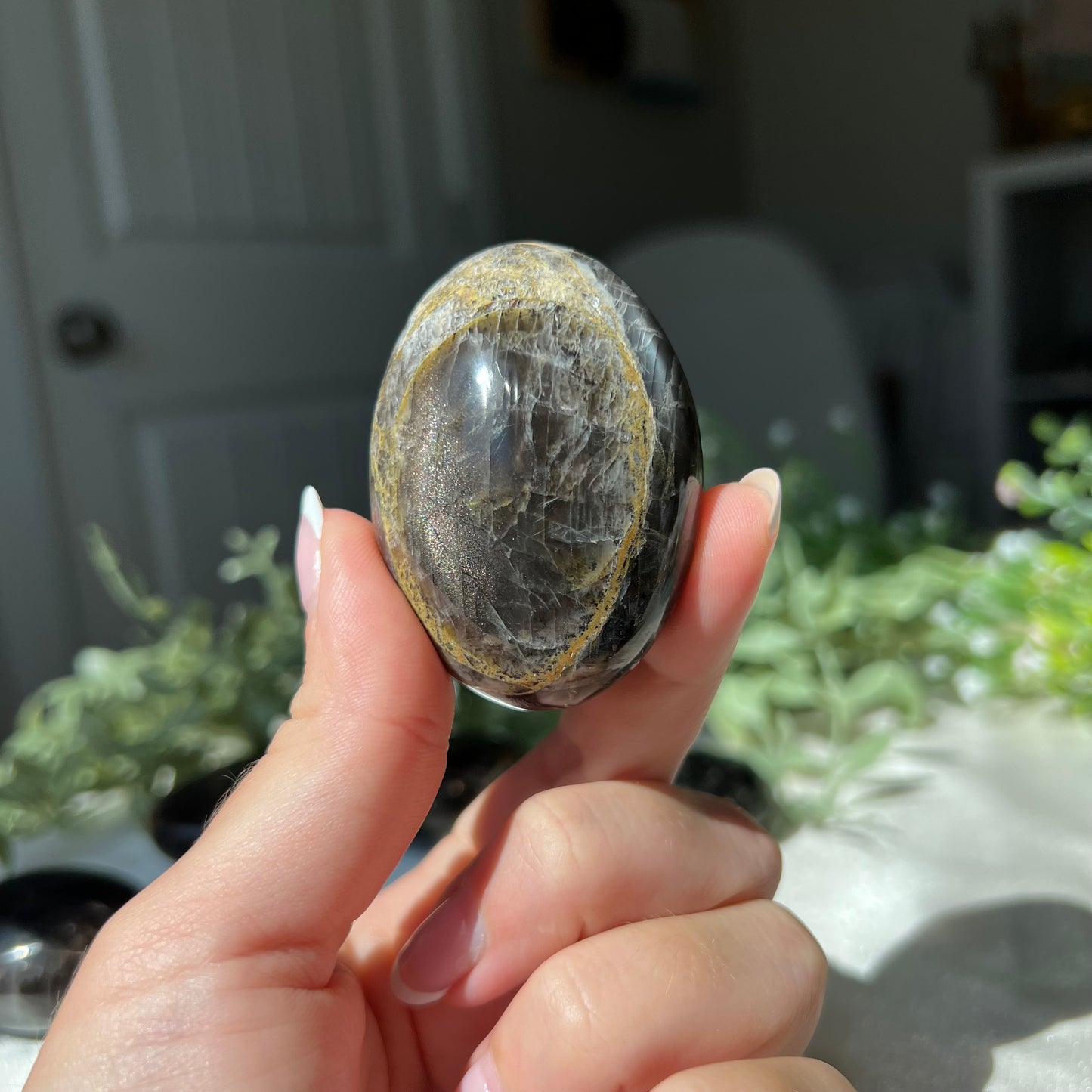 Black Moonstone Palm Stone from Madagascar