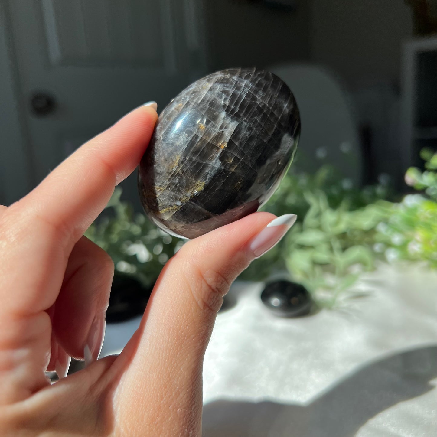 Black Moonstone Palm Stone from Madagascar