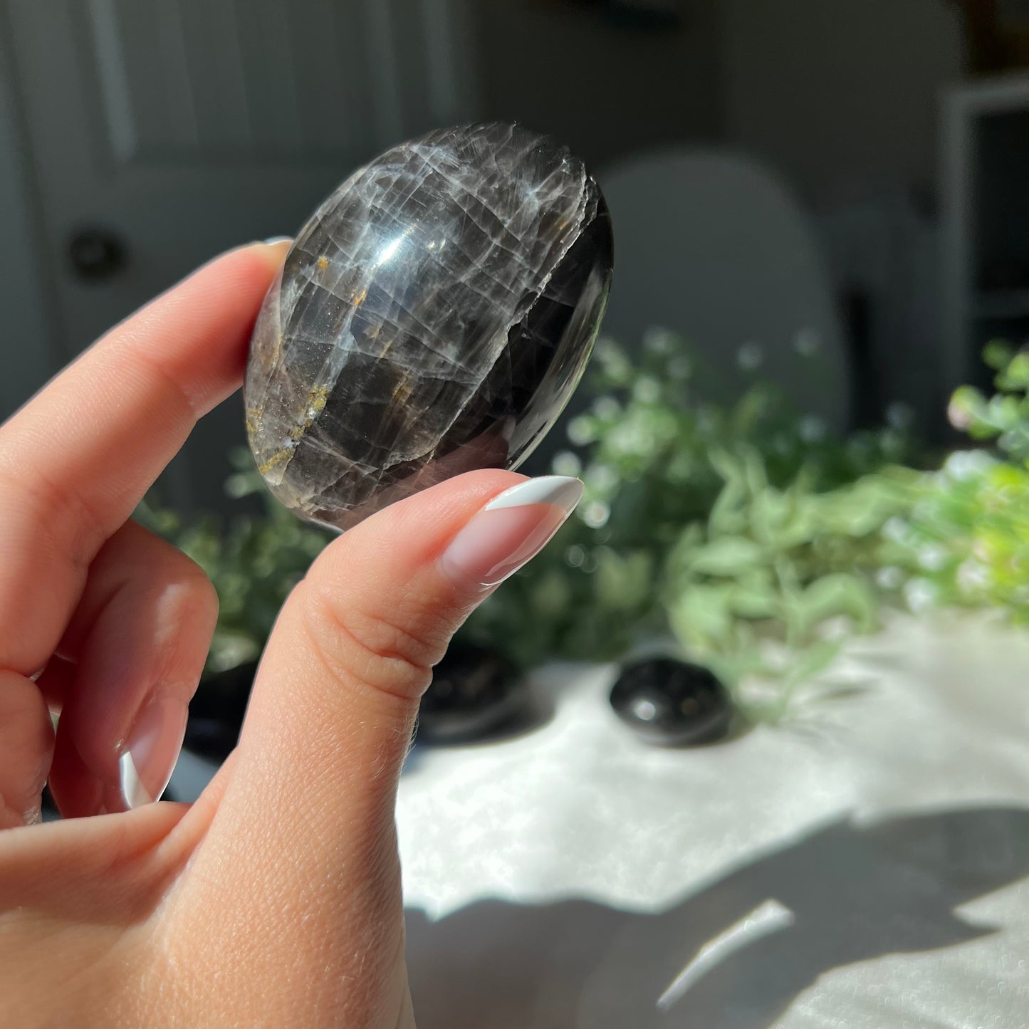 Black Moonstone Palm Stone from Madagascar