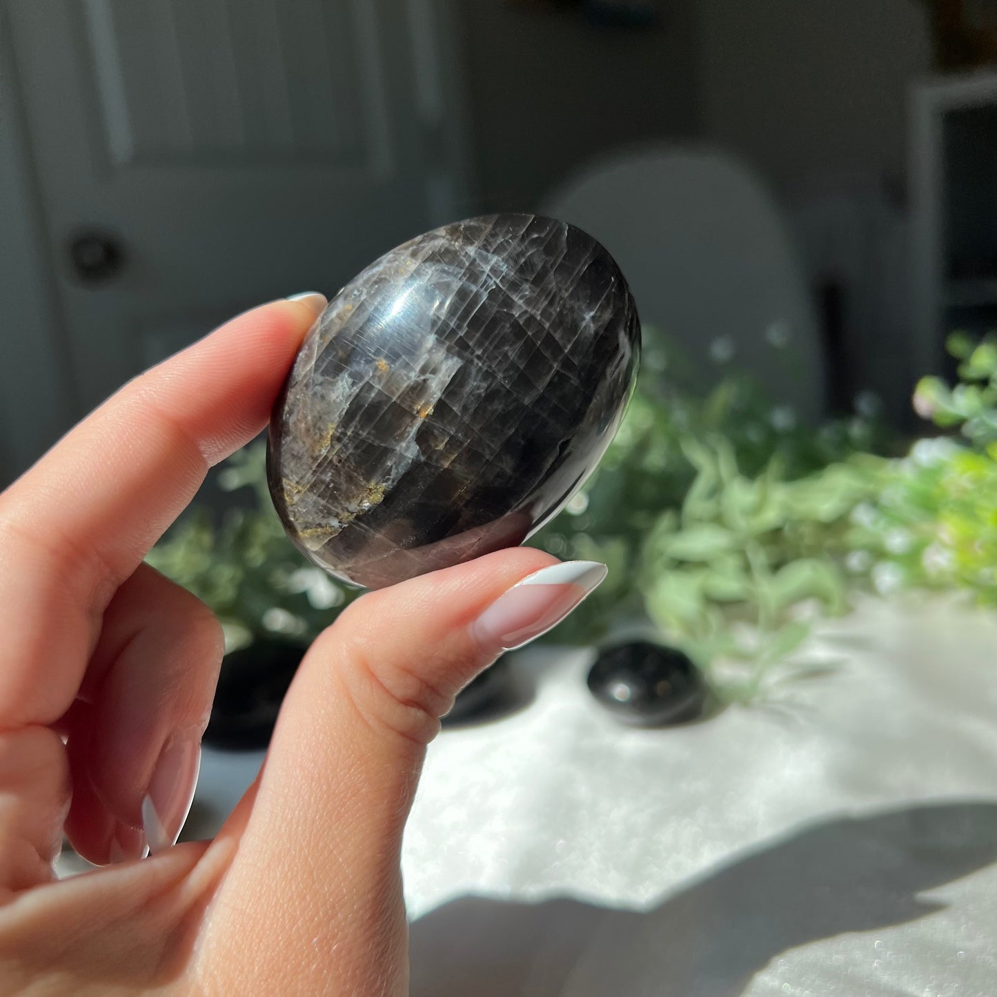 Black Moonstone Palm Stone from Madagascar