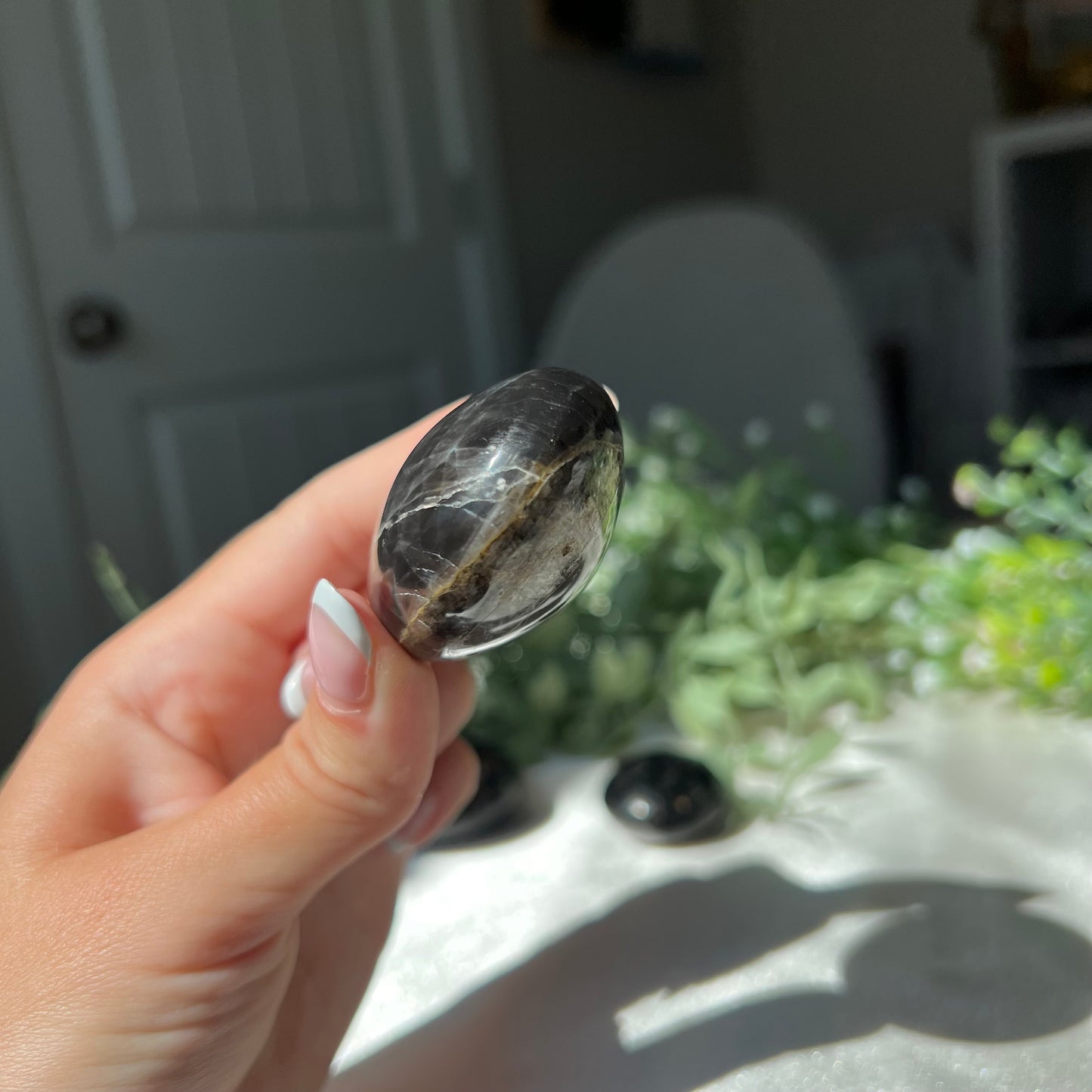 Black Moonstone Palm Stone from Madagascar