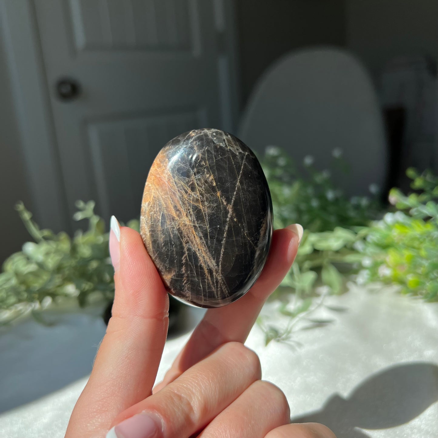 Black Moonstone Palm Stone from Madagascar