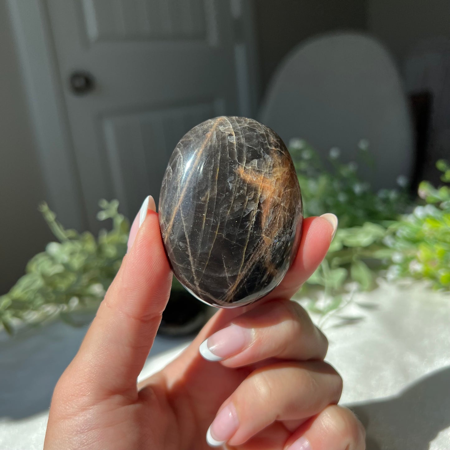 Black Moonstone Palm Stone from Madagascar