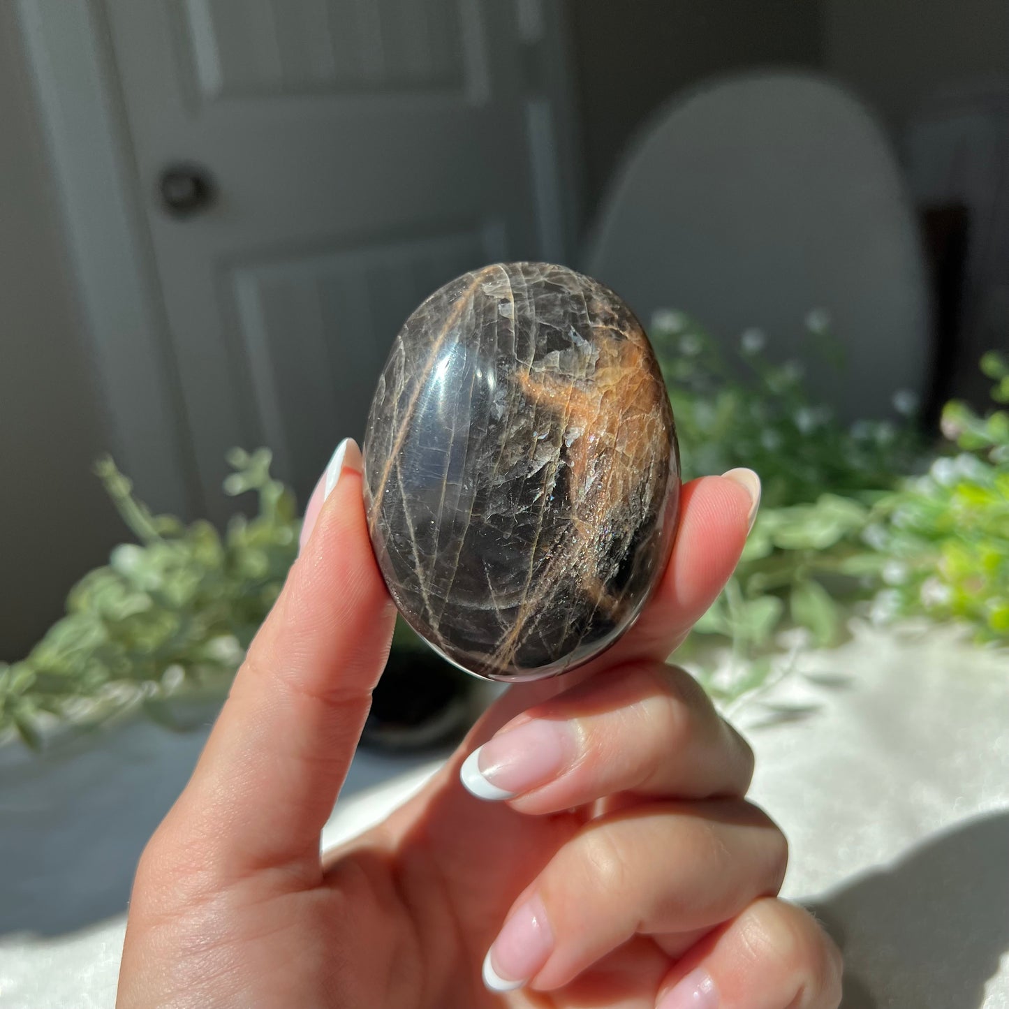 Black Moonstone Palm Stone from Madagascar