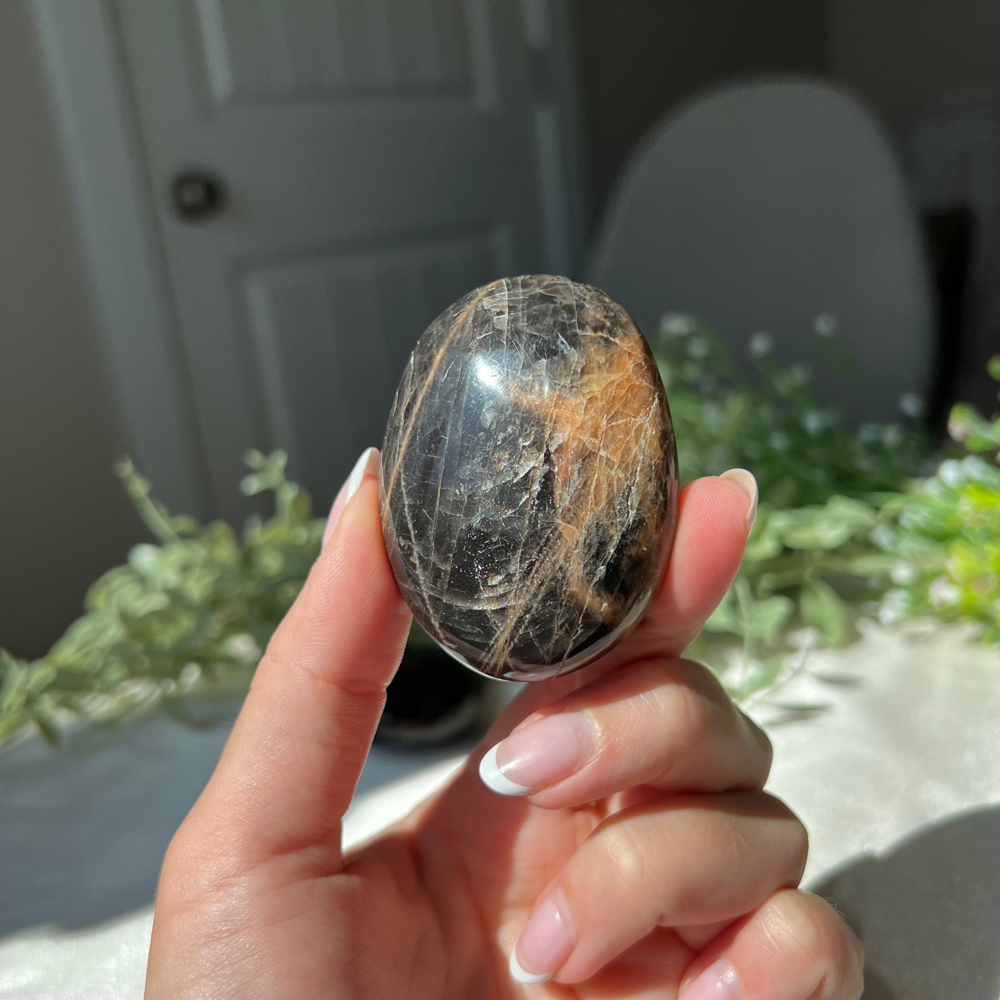 Black Moonstone Palm Stone from Madagascar