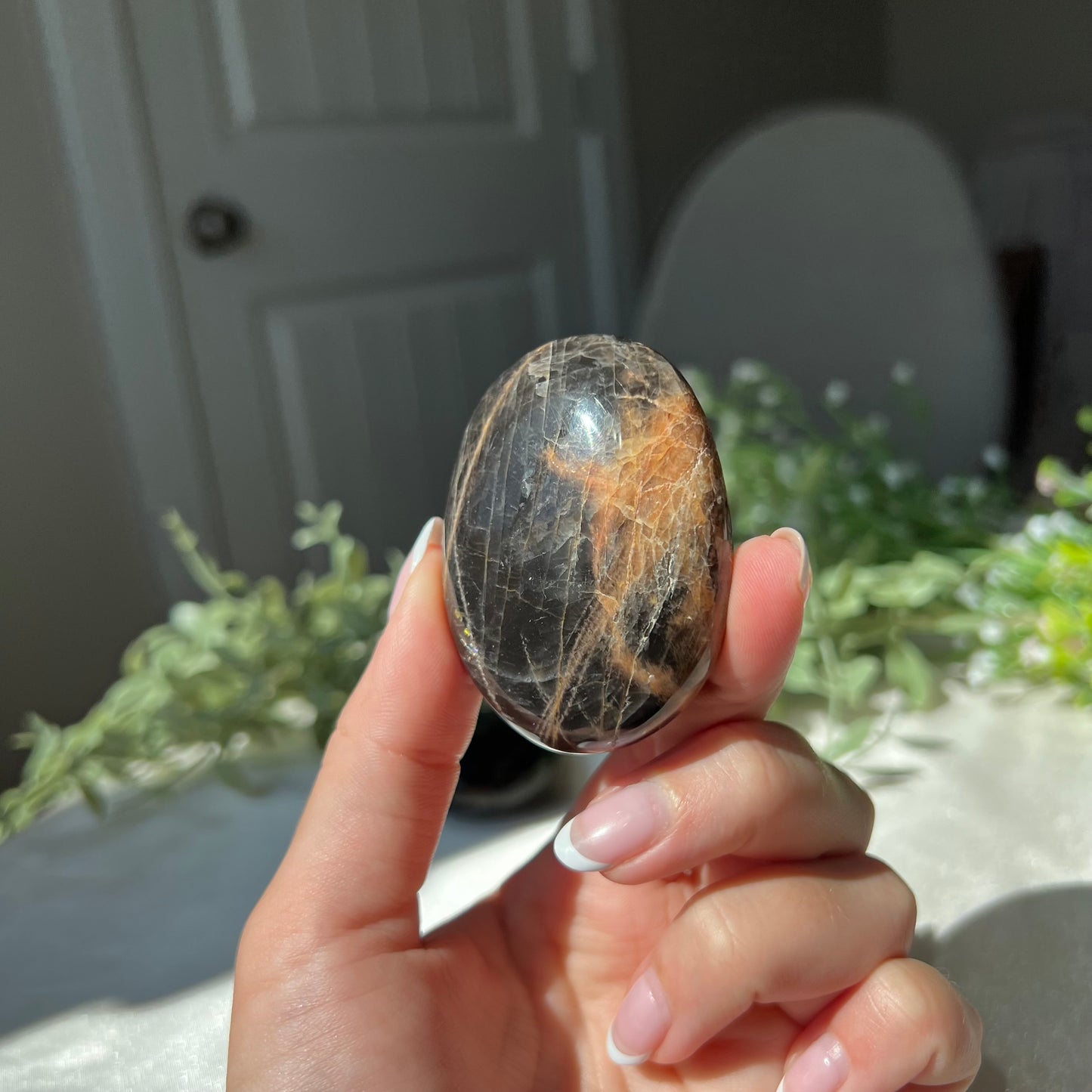 Black Moonstone Palm Stone from Madagascar