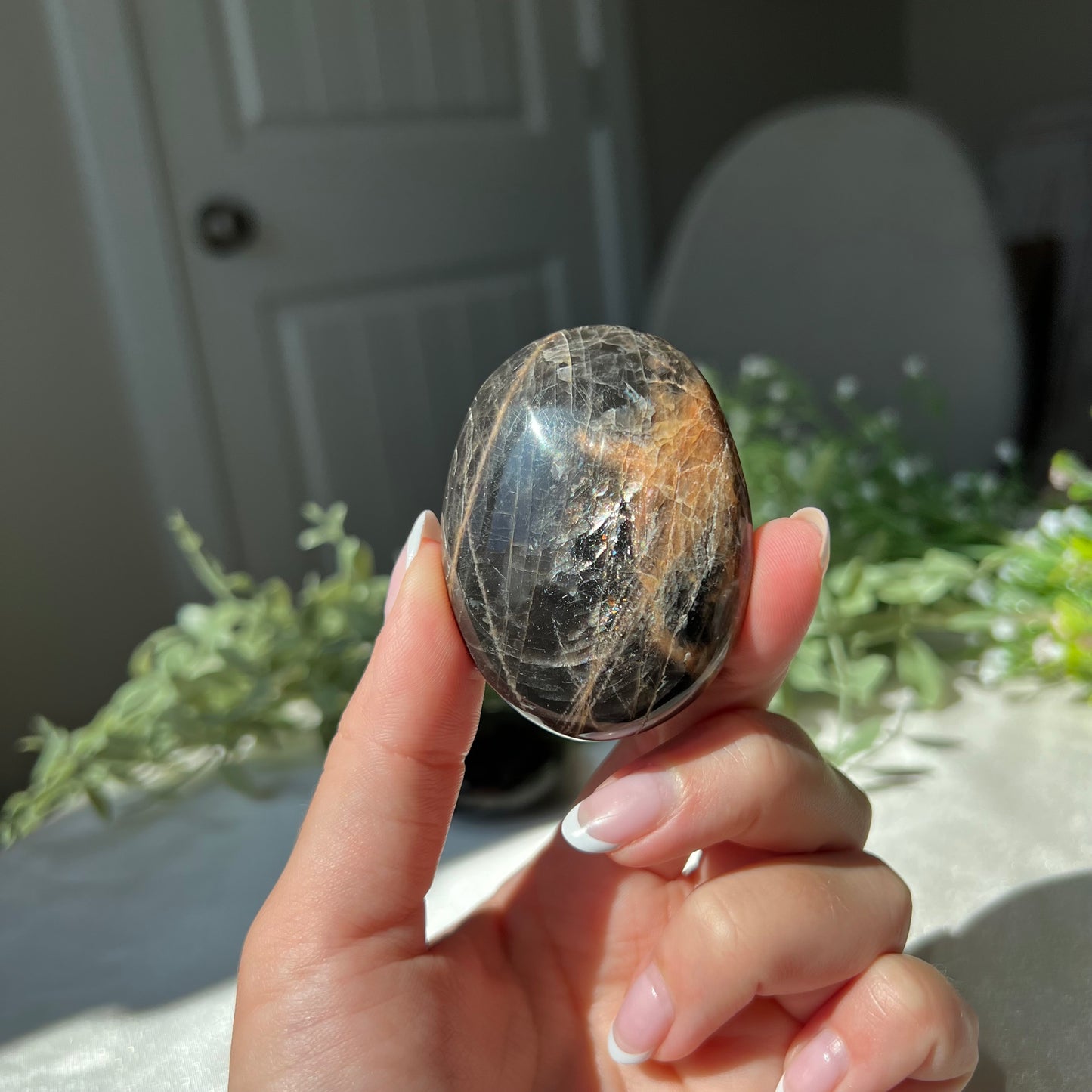 Black Moonstone Palm Stone from Madagascar