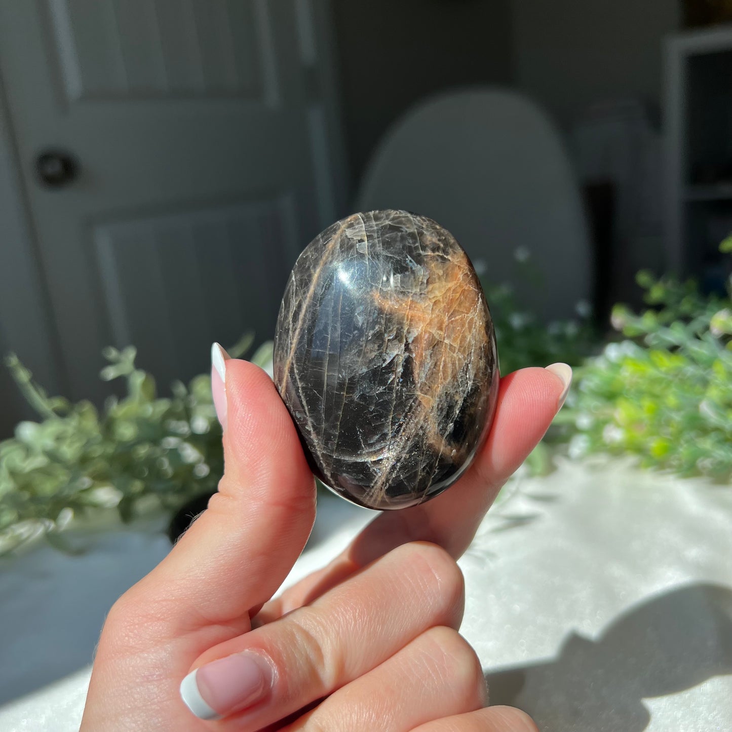 Black Moonstone Palm Stone from Madagascar