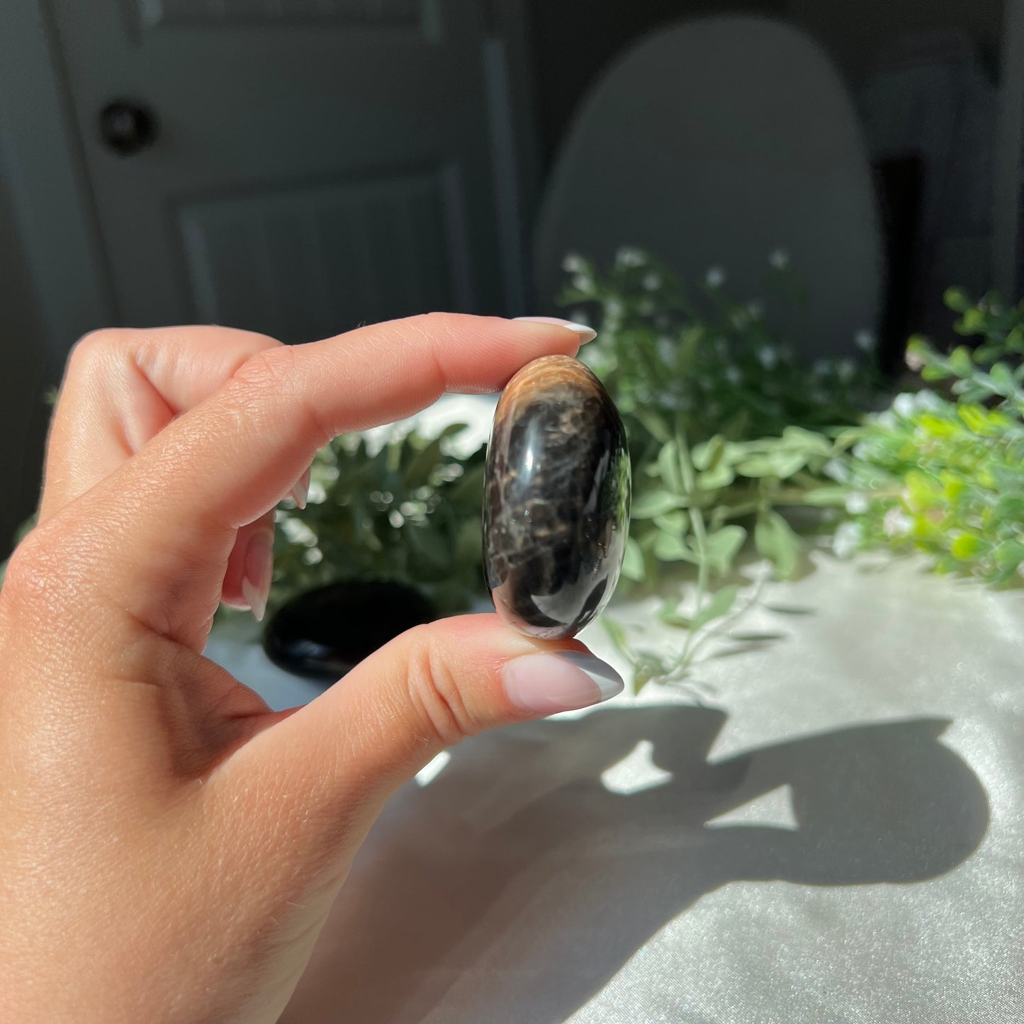 Black Moonstone Palm Stone from Madagascar