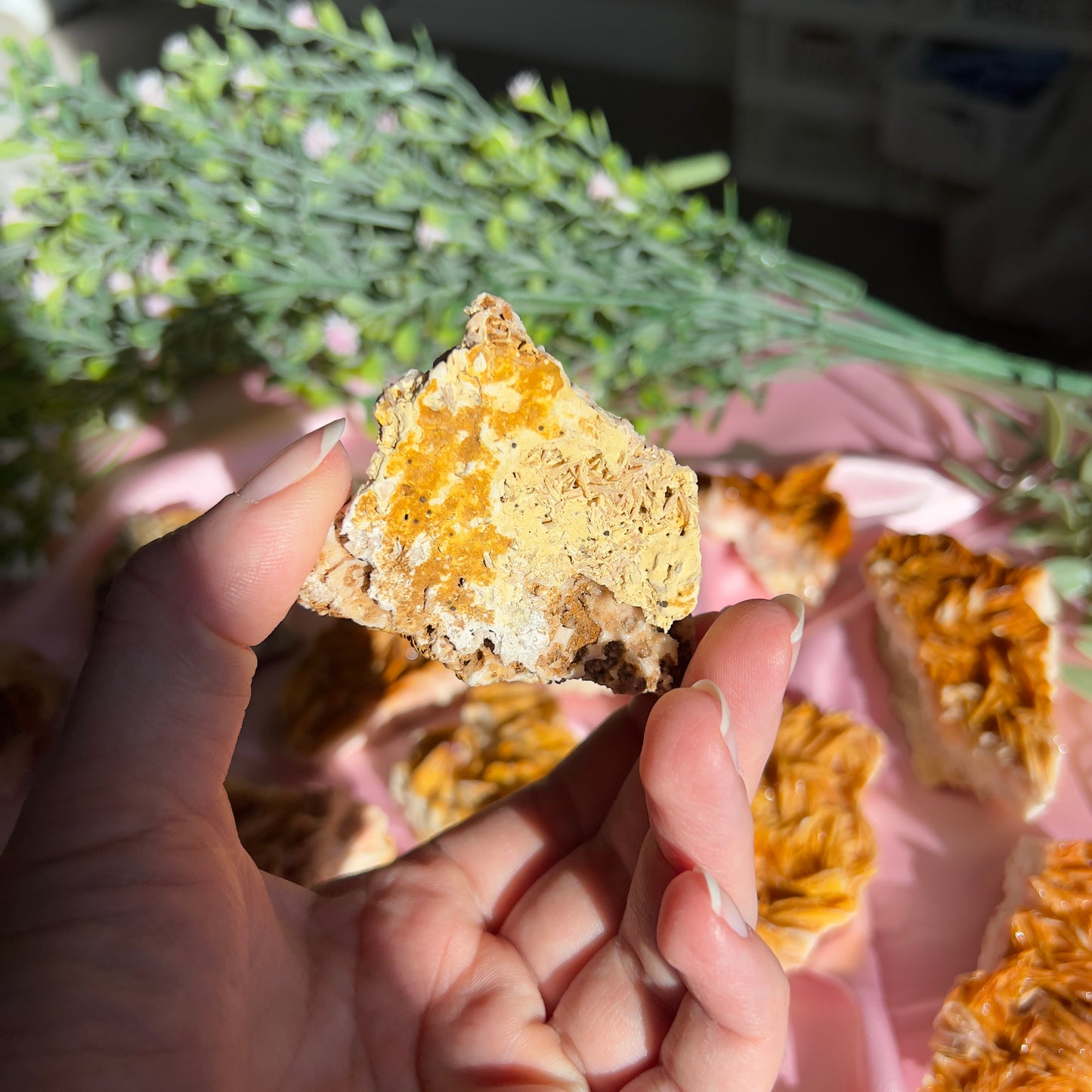 Orange and Pink Barite Cluster from the Mibladen mining district of Midelt in Morocco